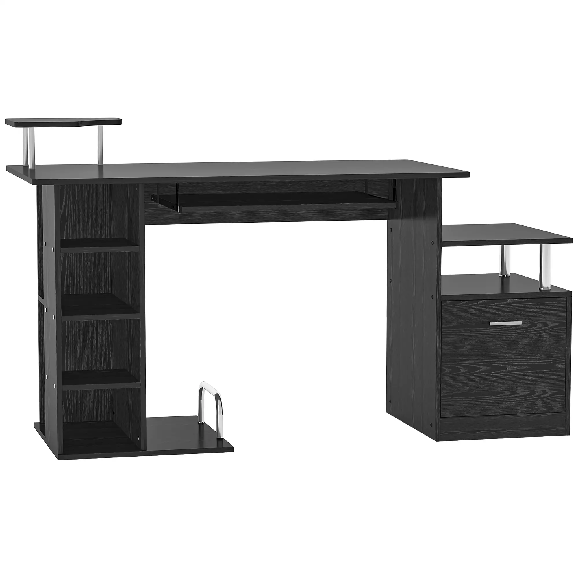 Wood Computer Desk with Storage Shelf, Black - Image 11