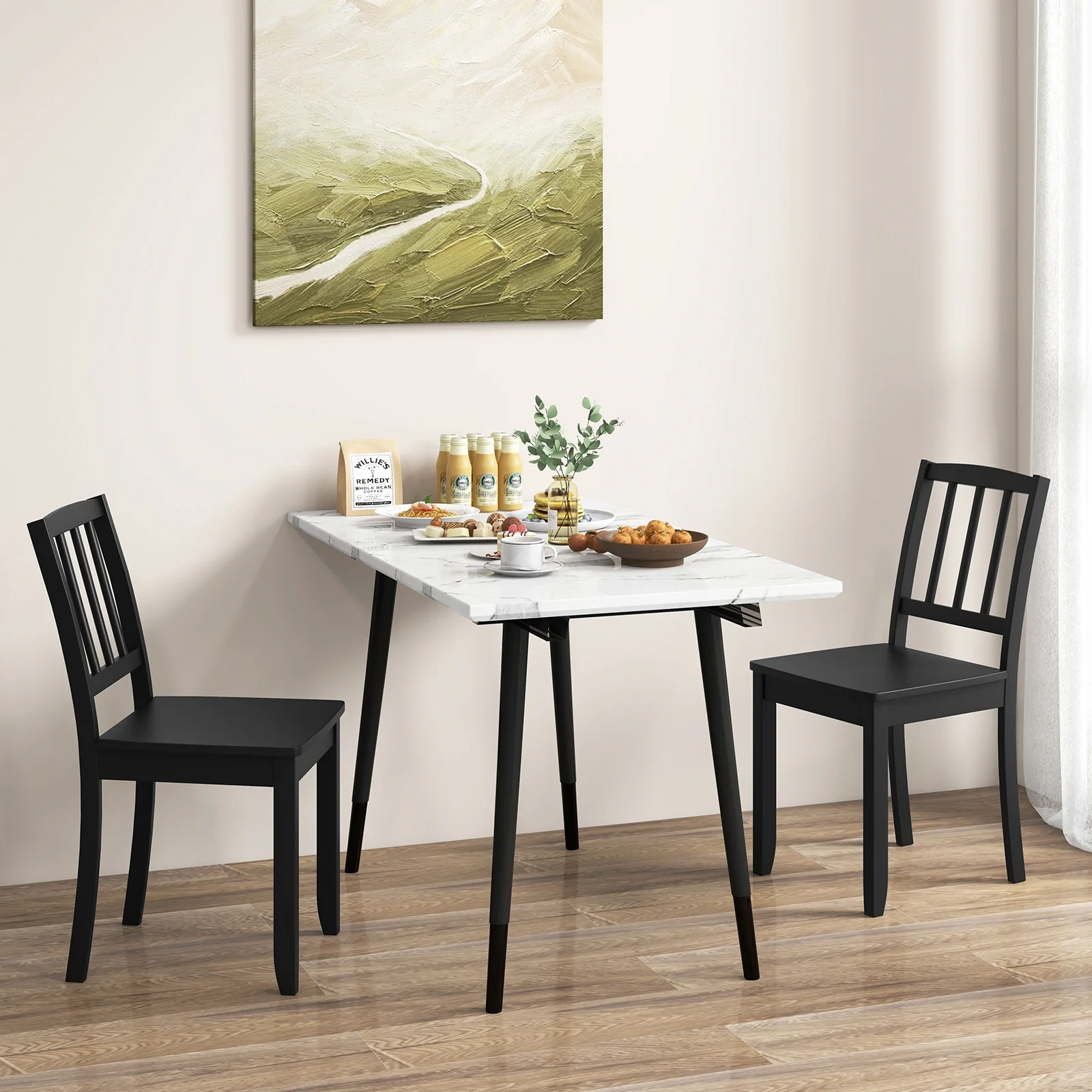 Wood Dining Chair Set, Rubber Wood Legs, 2-Piece, Black - Image 2