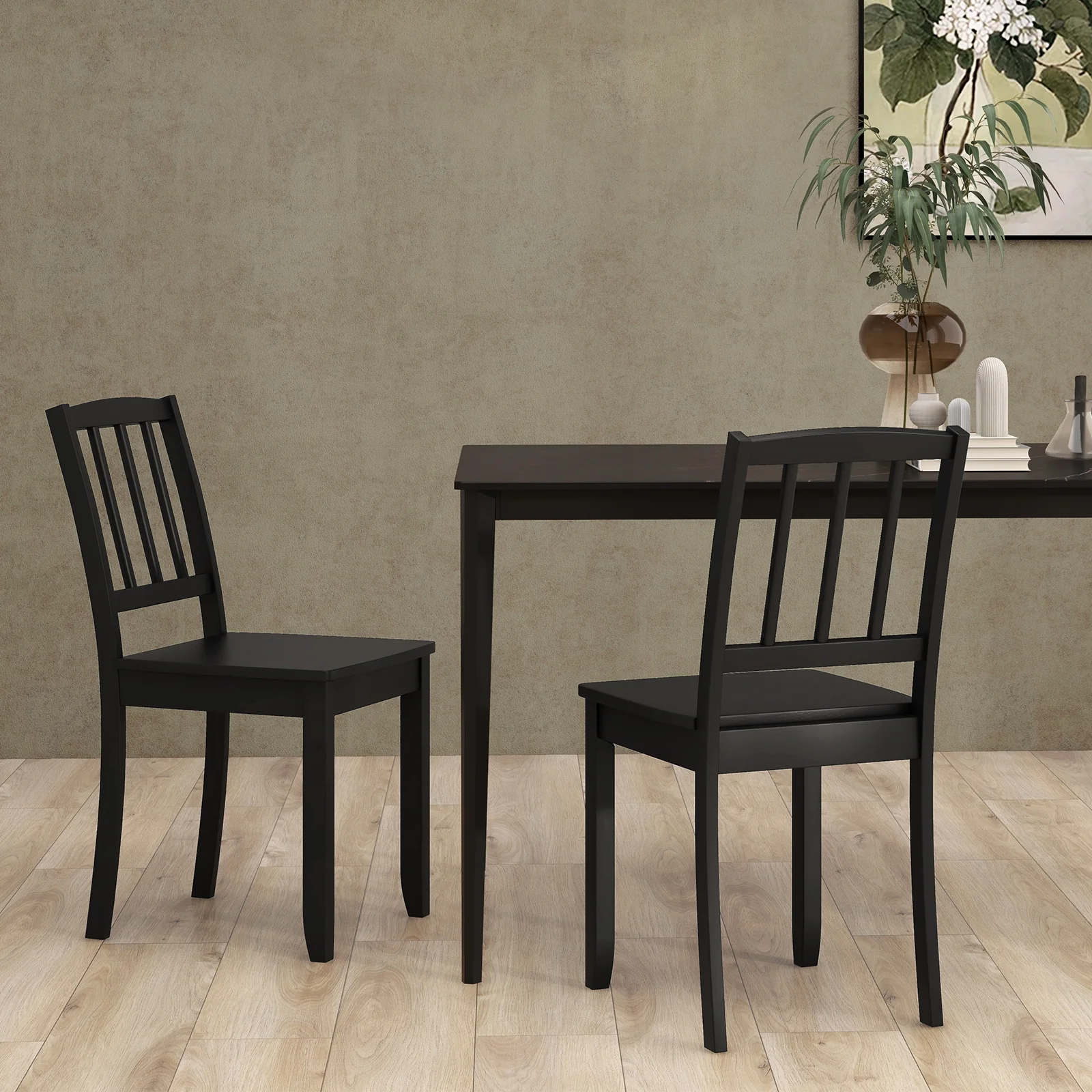 Wood Dining Chair Set, Rubber Wood Legs, 2-Piece, Black - Image 3