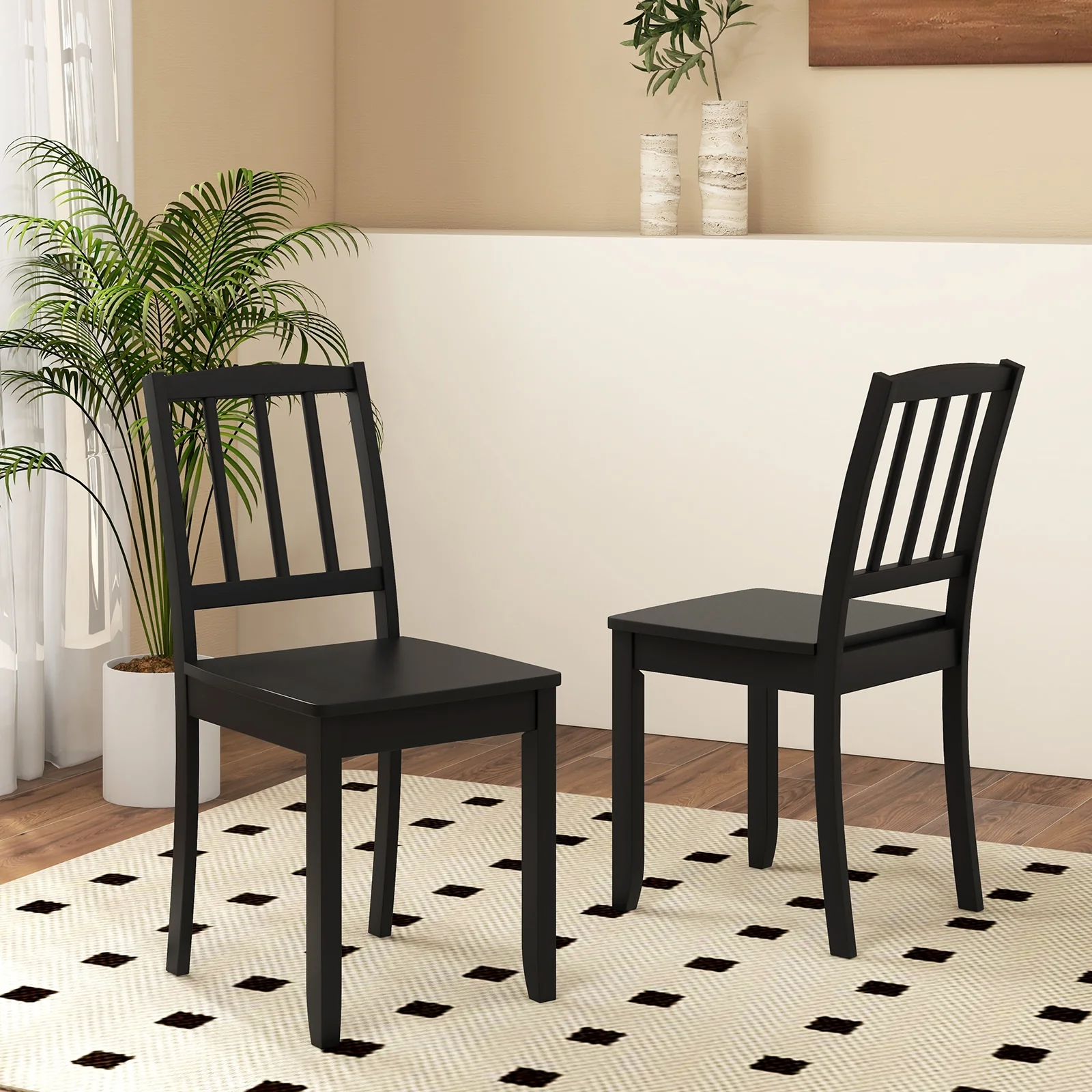 Wood Dining Chair Set, Rubber Wood Legs, 2-Piece, Black - Image 6
