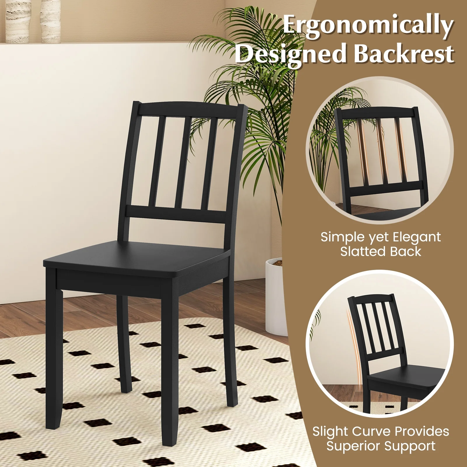 Wood Dining Chair Set, Rubber Wood Legs, 2-Piece, Black - Image 8