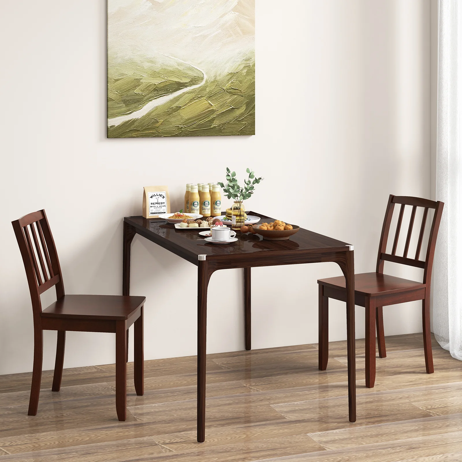 Wood Dining Chair Set, Rubber Wood Legs, Brown - Image 2