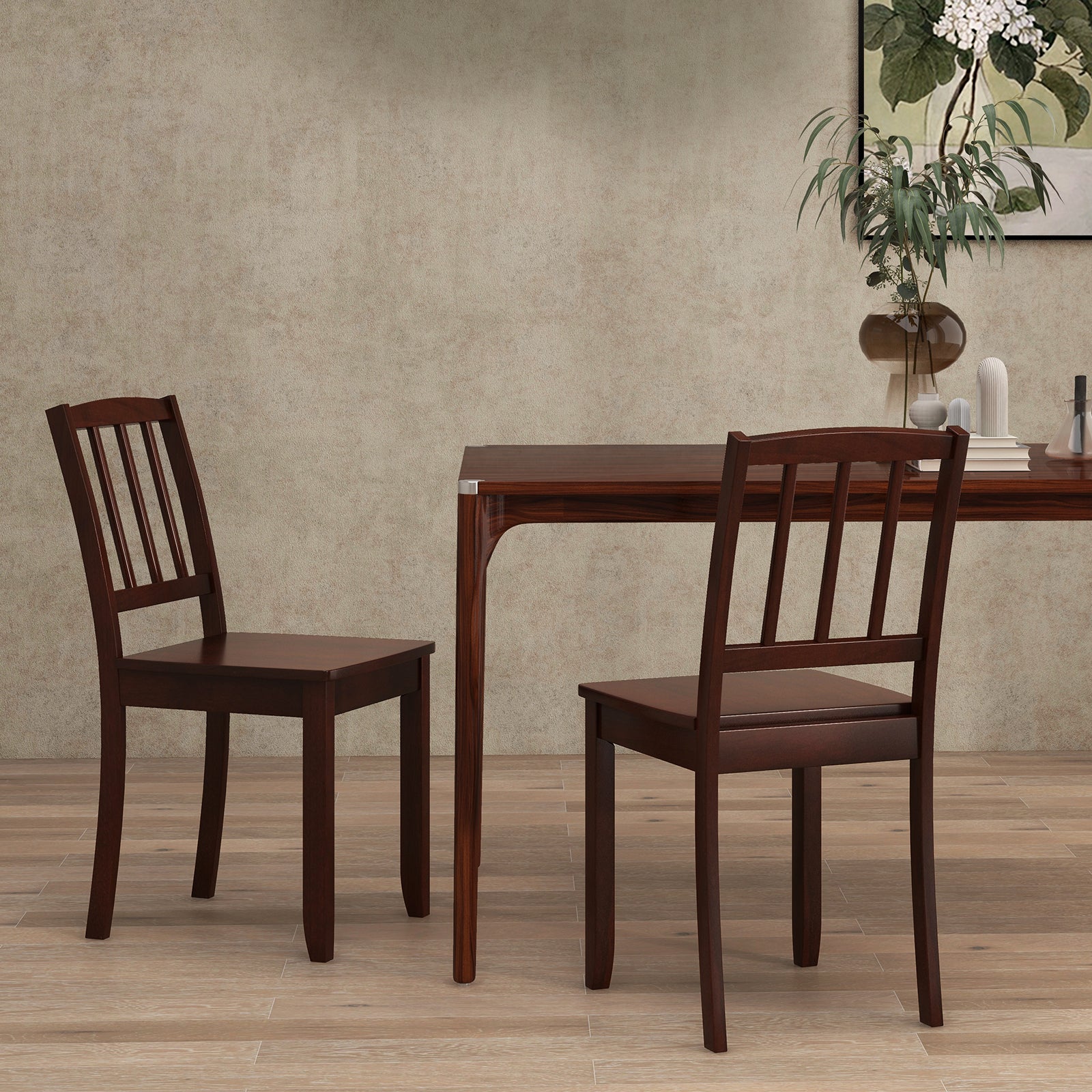 Wood Dining Chair Set, Rubber Wood Legs, Brown - Image 3