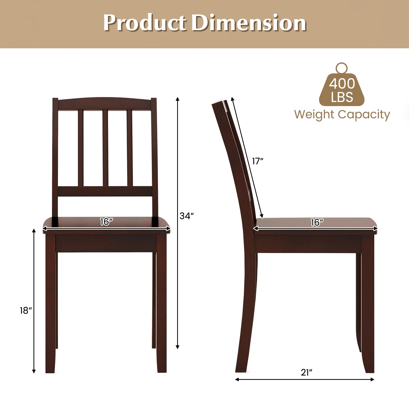 Wood Dining Chair Set, Rubber Wood Legs, Brown - Image 5