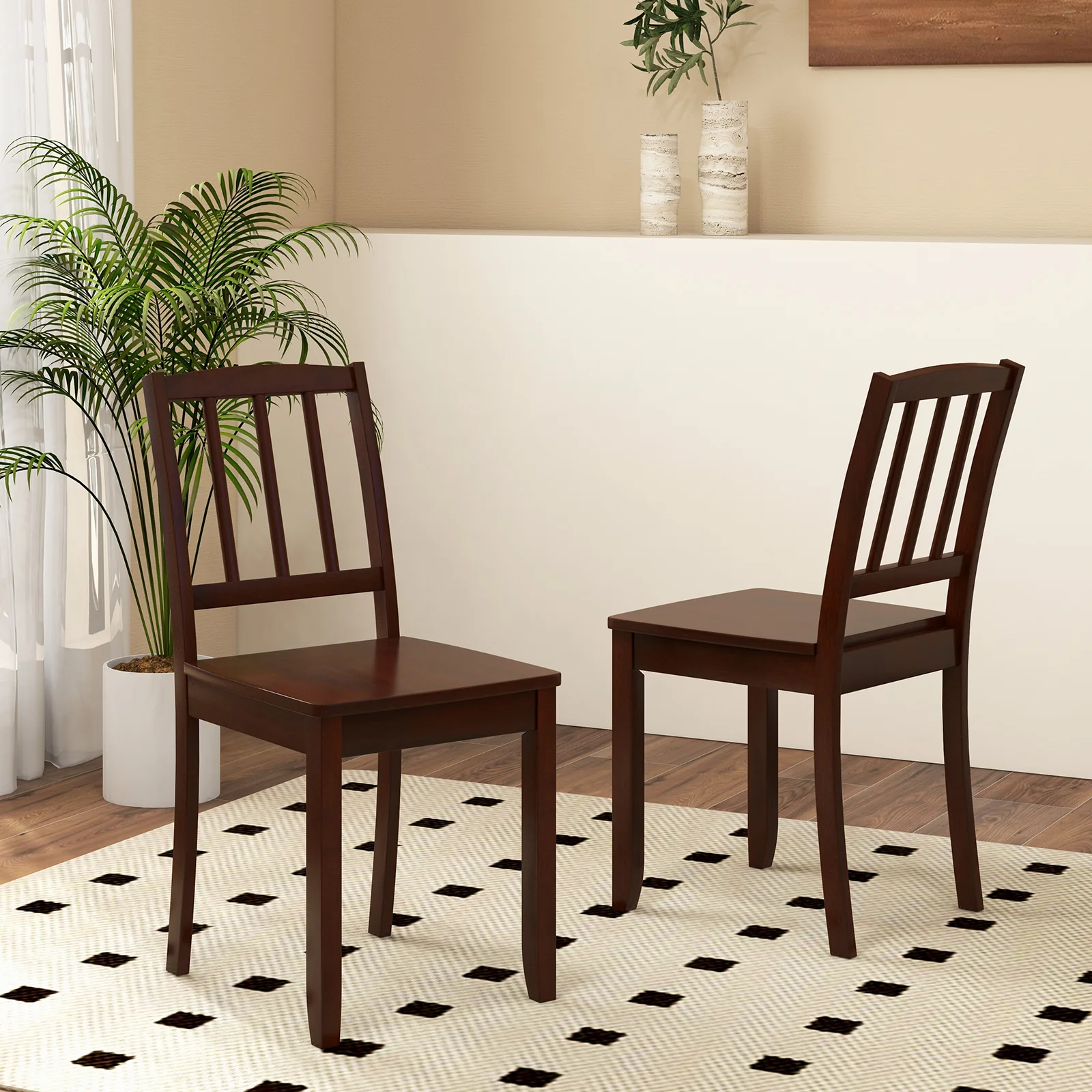 Wood Dining Chair Set, Rubber Wood Legs, Brown - Image 6