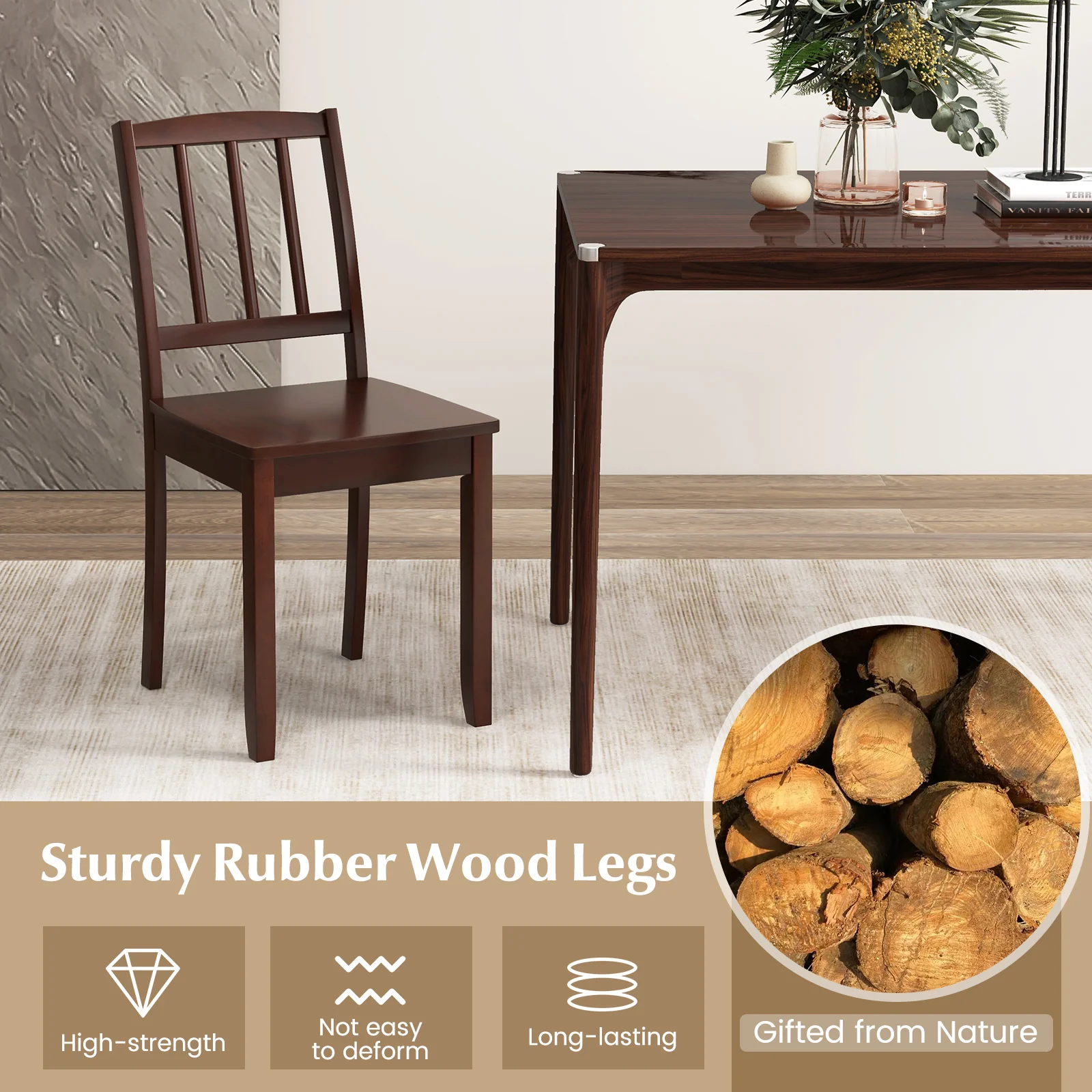 Wood Dining Chair Set, Rubber Wood Legs, Brown - Image 7