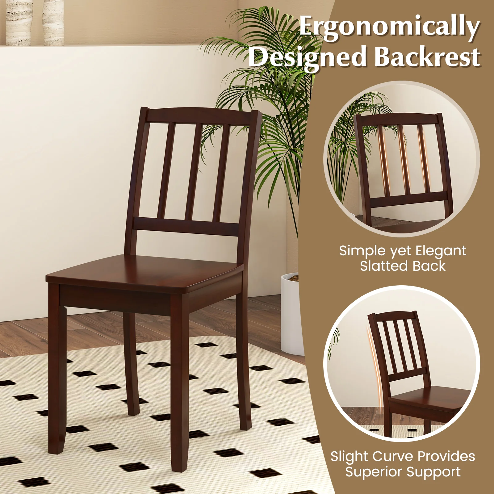 Wood Dining Chair Set, Rubber Wood Legs, Brown - Image 8