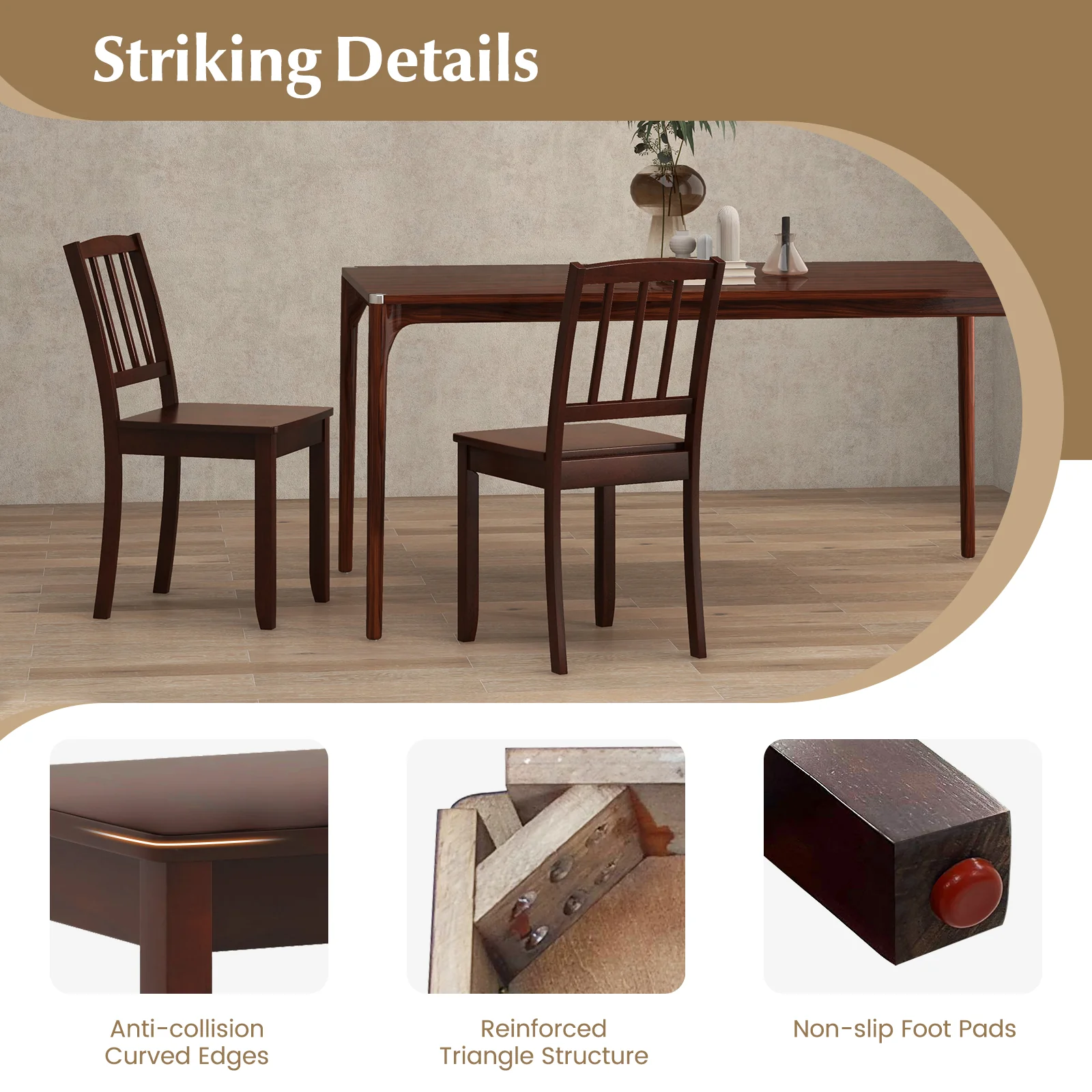 Wood Dining Chair Set, Rubber Wood Legs, Brown - Image 9