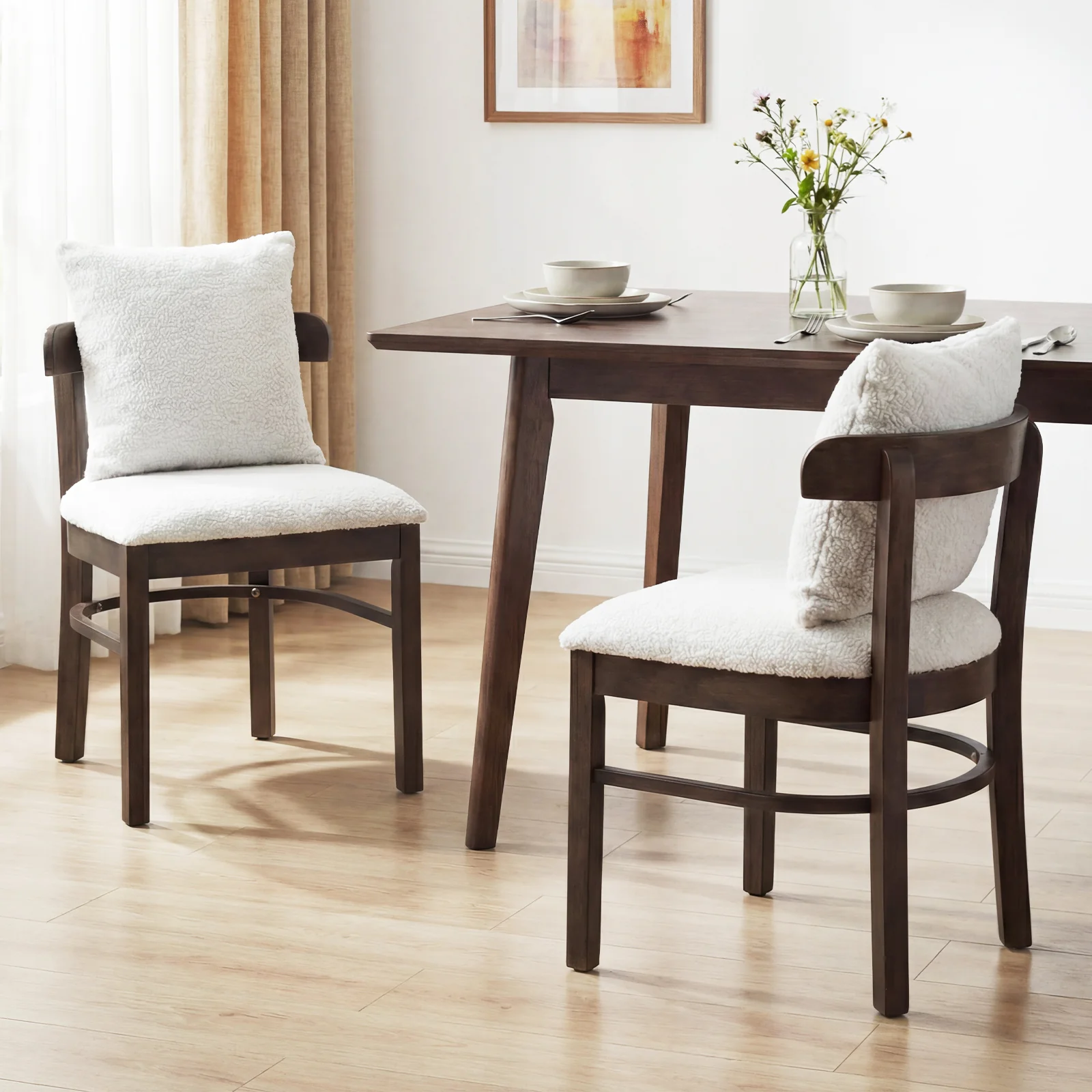 Wood Dining Chairs Set Of 2, Fabric Upholstered With Removable Pillow, Gray - Image 2