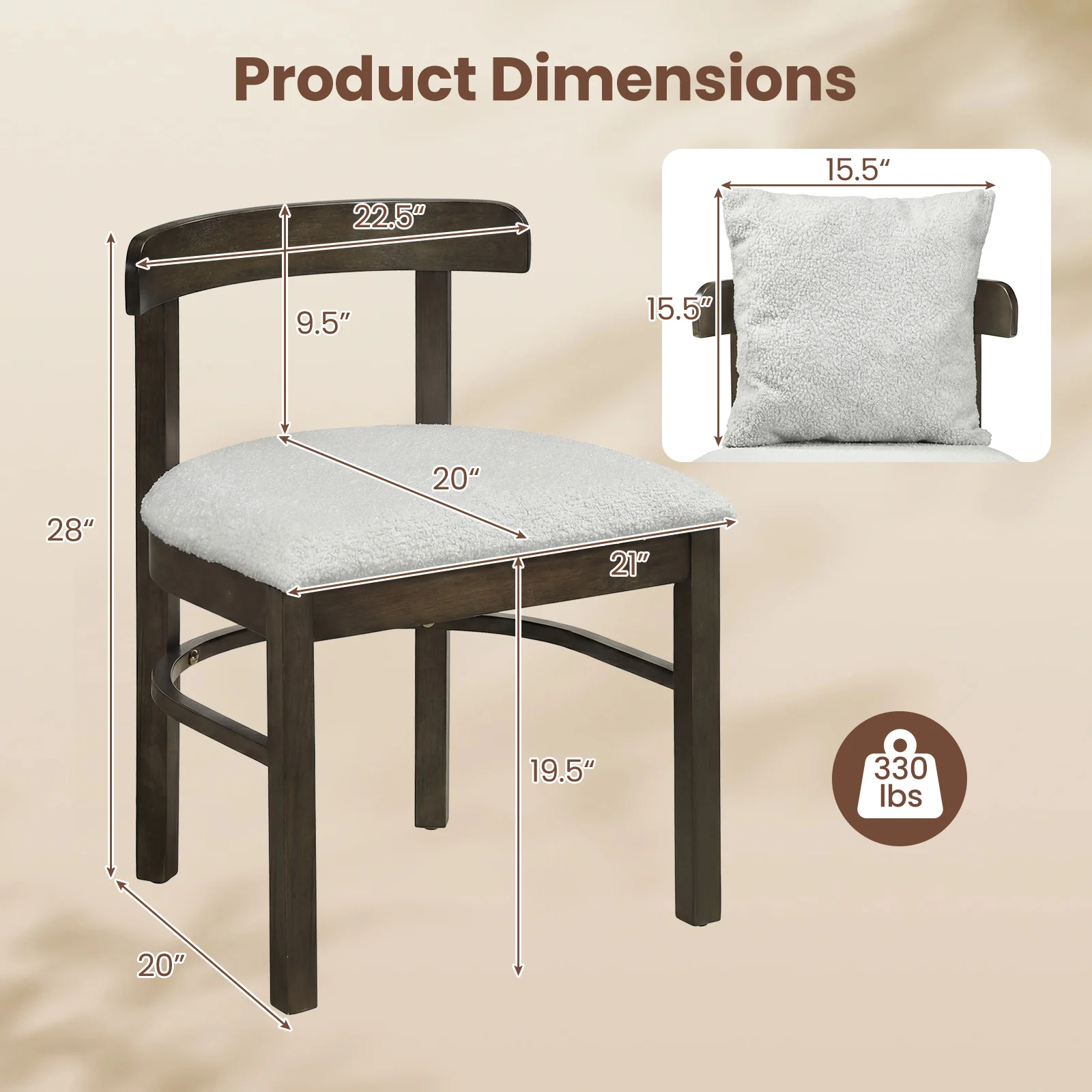 Wood Dining Chairs Set Of 2, Fabric Upholstered With Removable Pillow, Gray - Image 4
