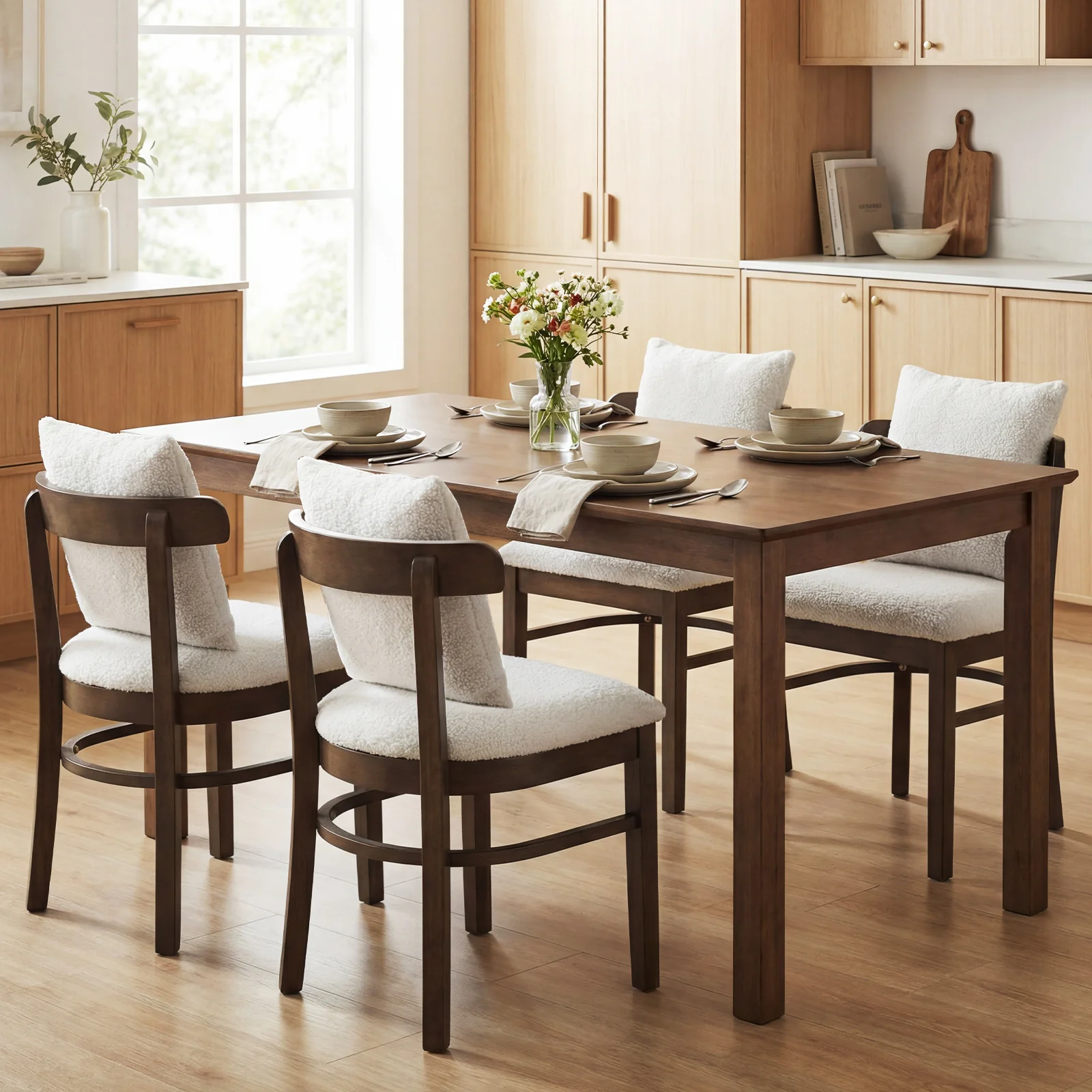 Wood Dining Chairs Set Of 2, Fabric Upholstered With Removable Pillow, Gray - Image 6
