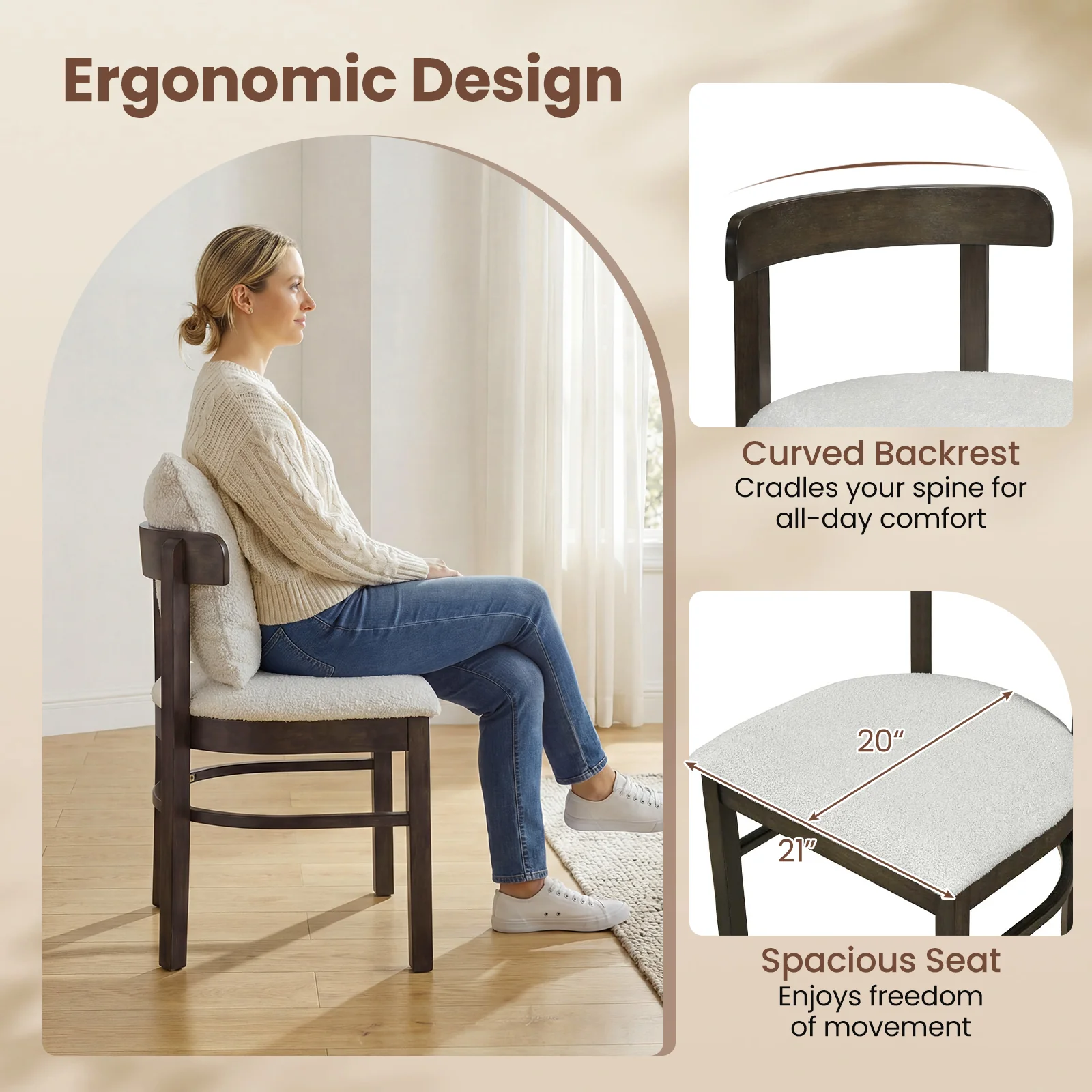 Wood Dining Chairs Set Of 2, Fabric Upholstered With Removable Pillow, Gray - Image 9