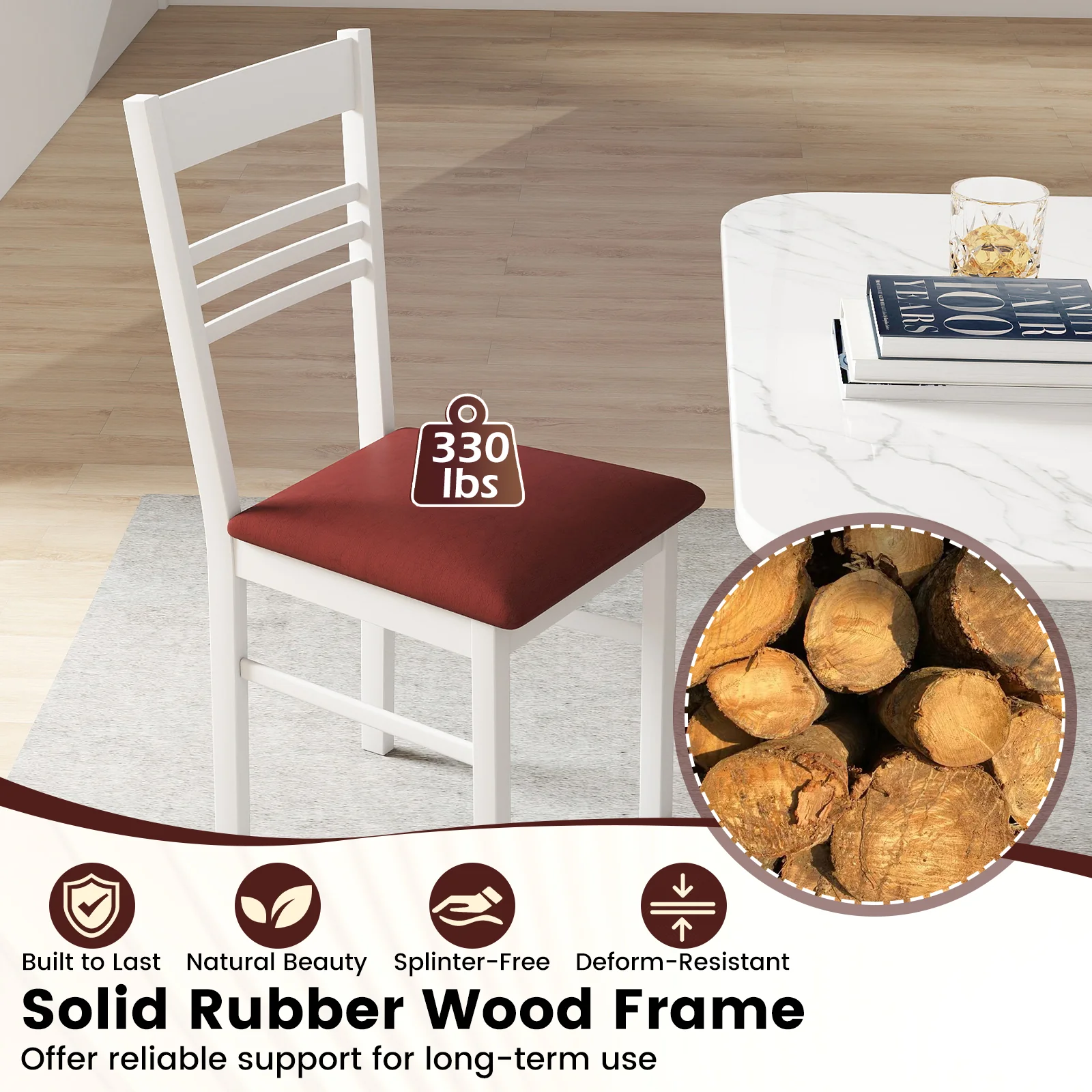 Wood Dining Chairs Set of 2, White - Image 7