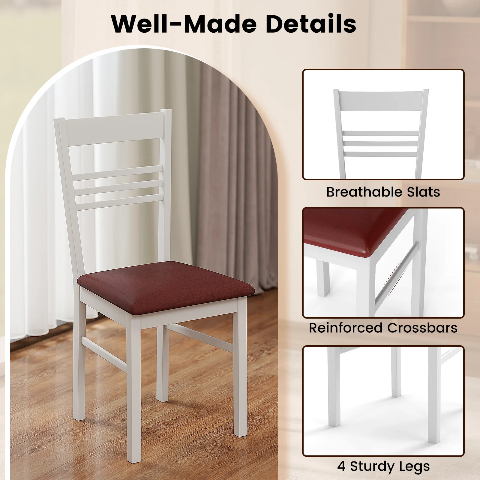 Wood Dining Chairs Set of 2, White - Image 9