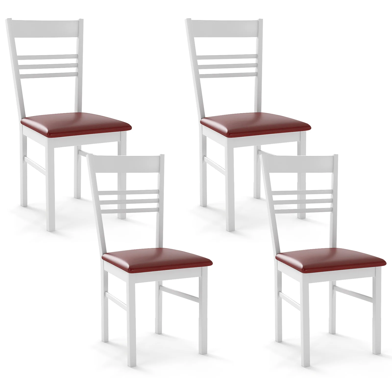 Wood Dining Chairs Set of 4 with Rubber Wood Frame, White - Image 4