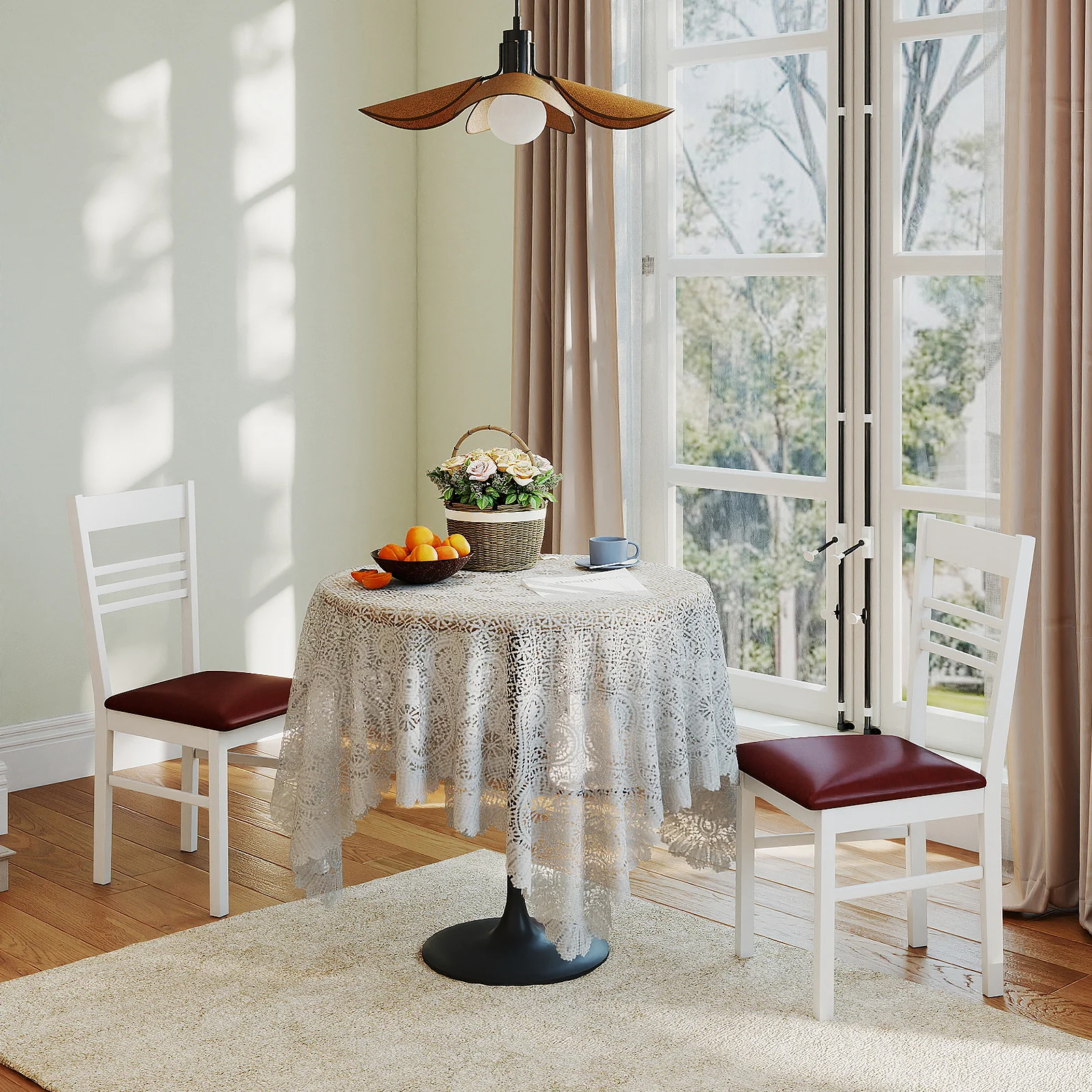 Wood Dining Chairs Set of 4 with Rubber Wood Frame, White - Image 6