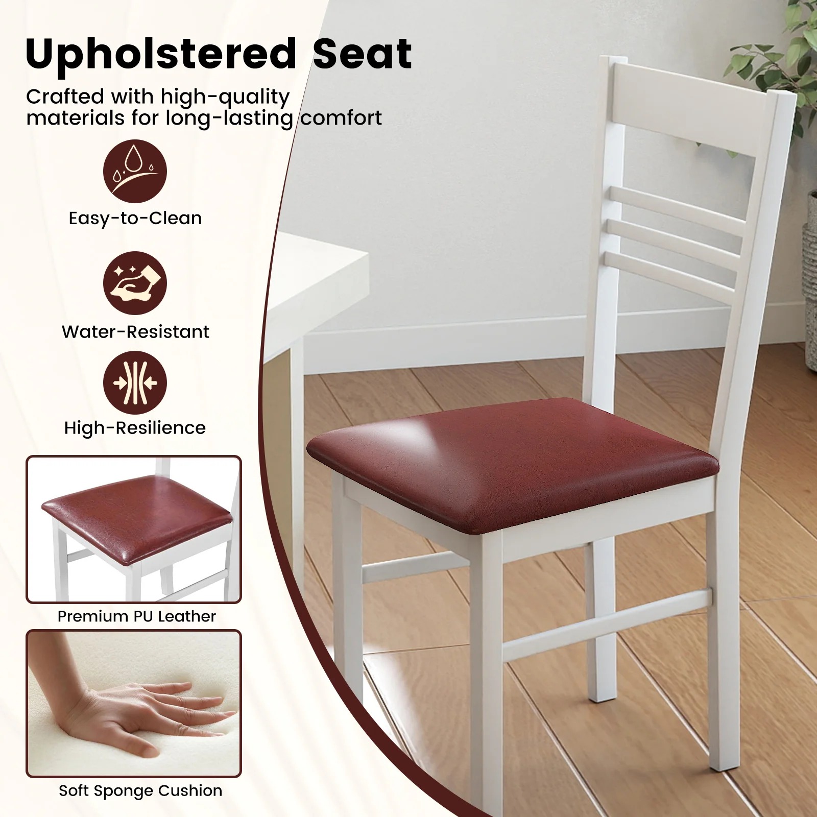 Wood Dining Chairs Set of 4 with Rubber Wood Frame, White - Image 7