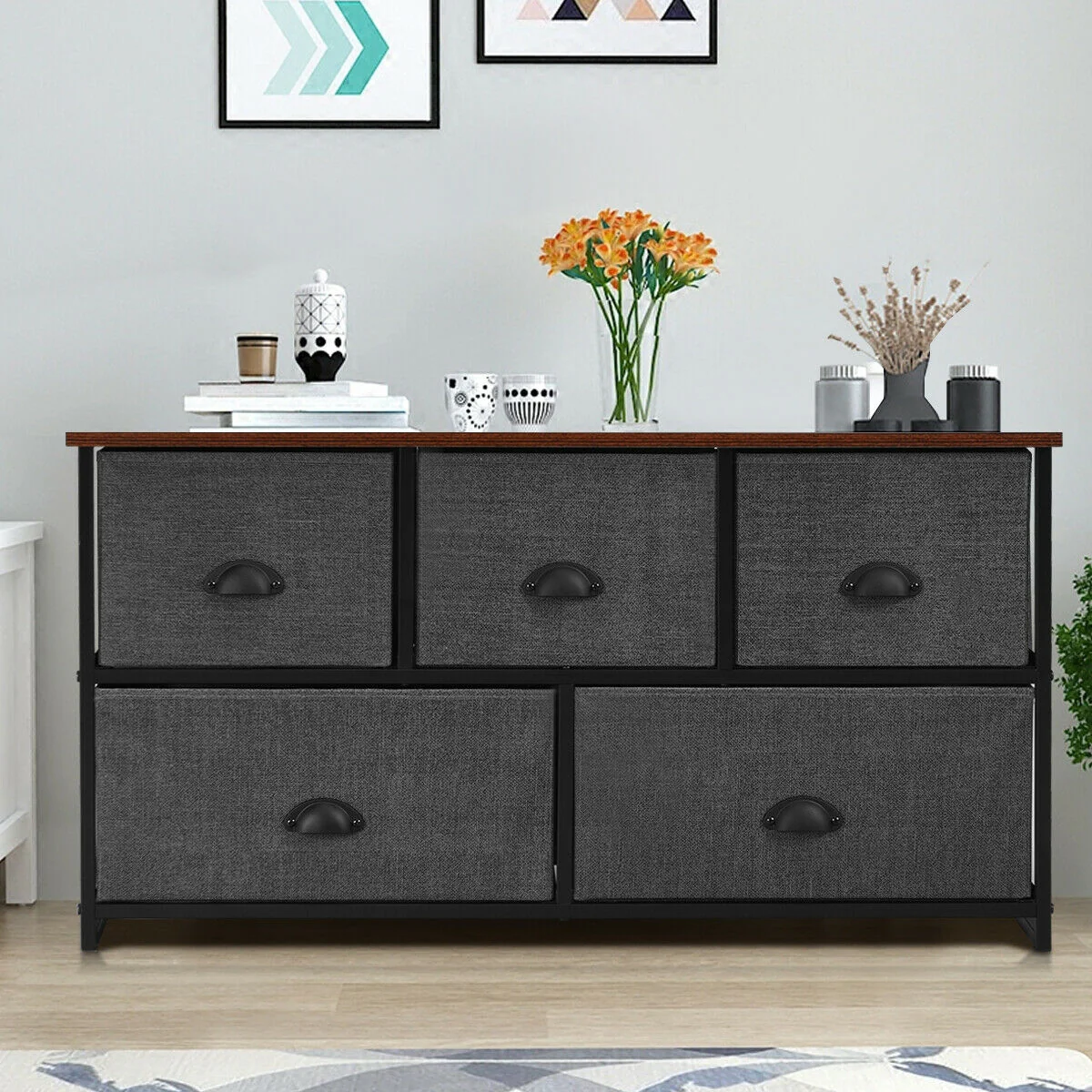 Wood Dresser Storage Unit, Side Table Display Organizer, Gray - Image 2
