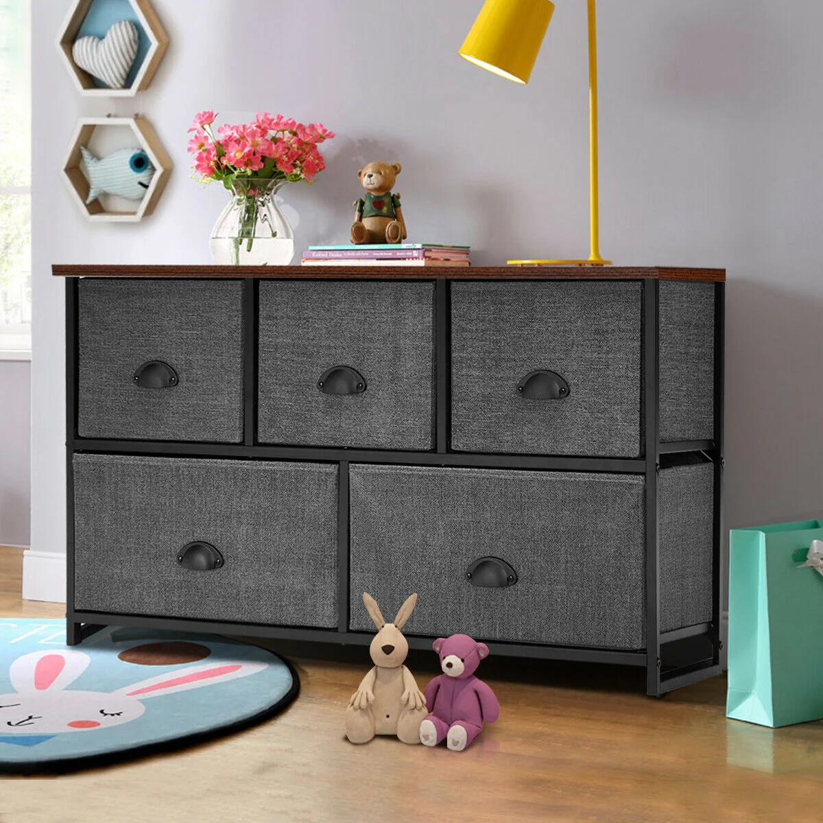Wood Dresser Storage Unit, Side Table Display Organizer, Gray - Image 3