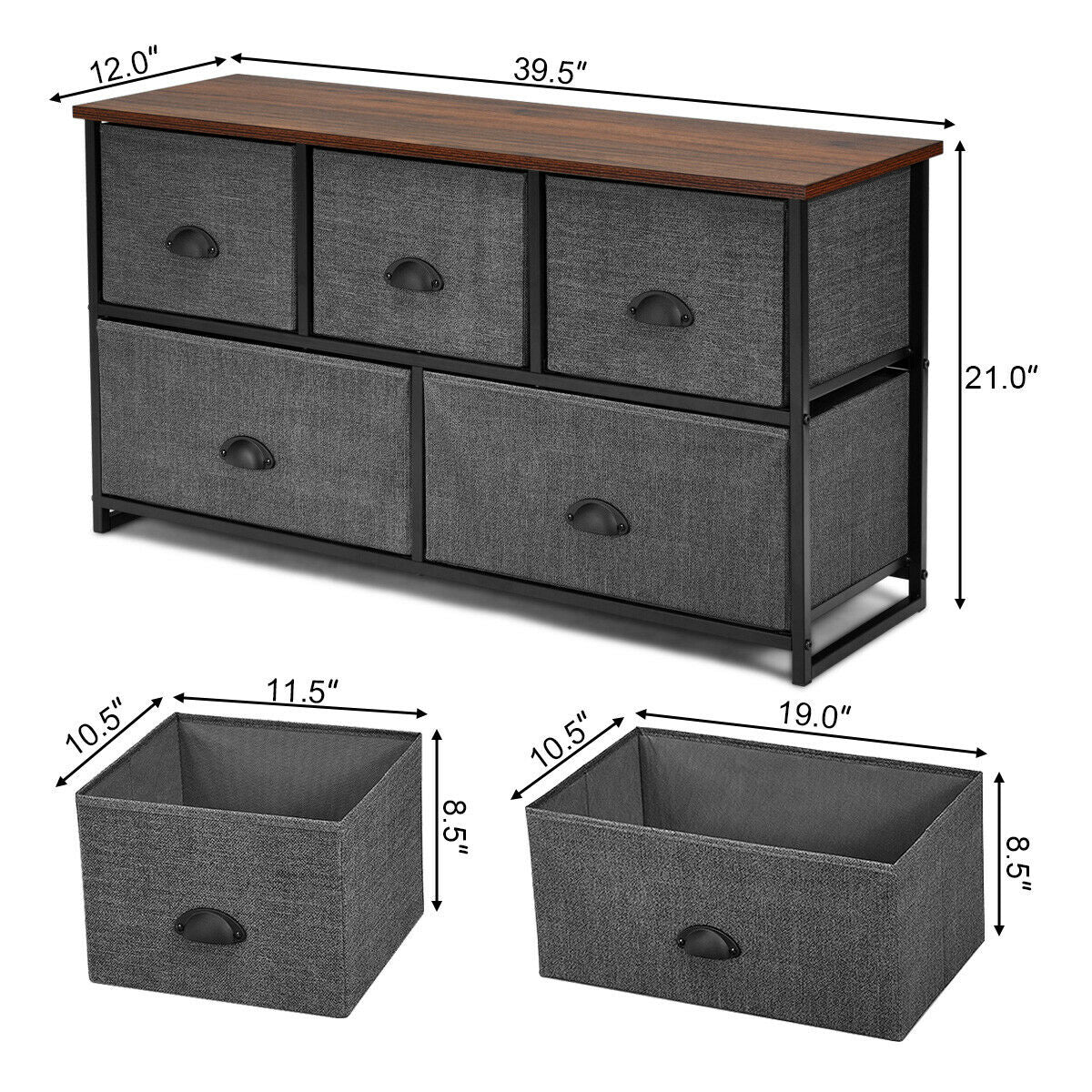 Wood Dresser Storage Unit, Side Table Display Organizer, Gray - Image 6