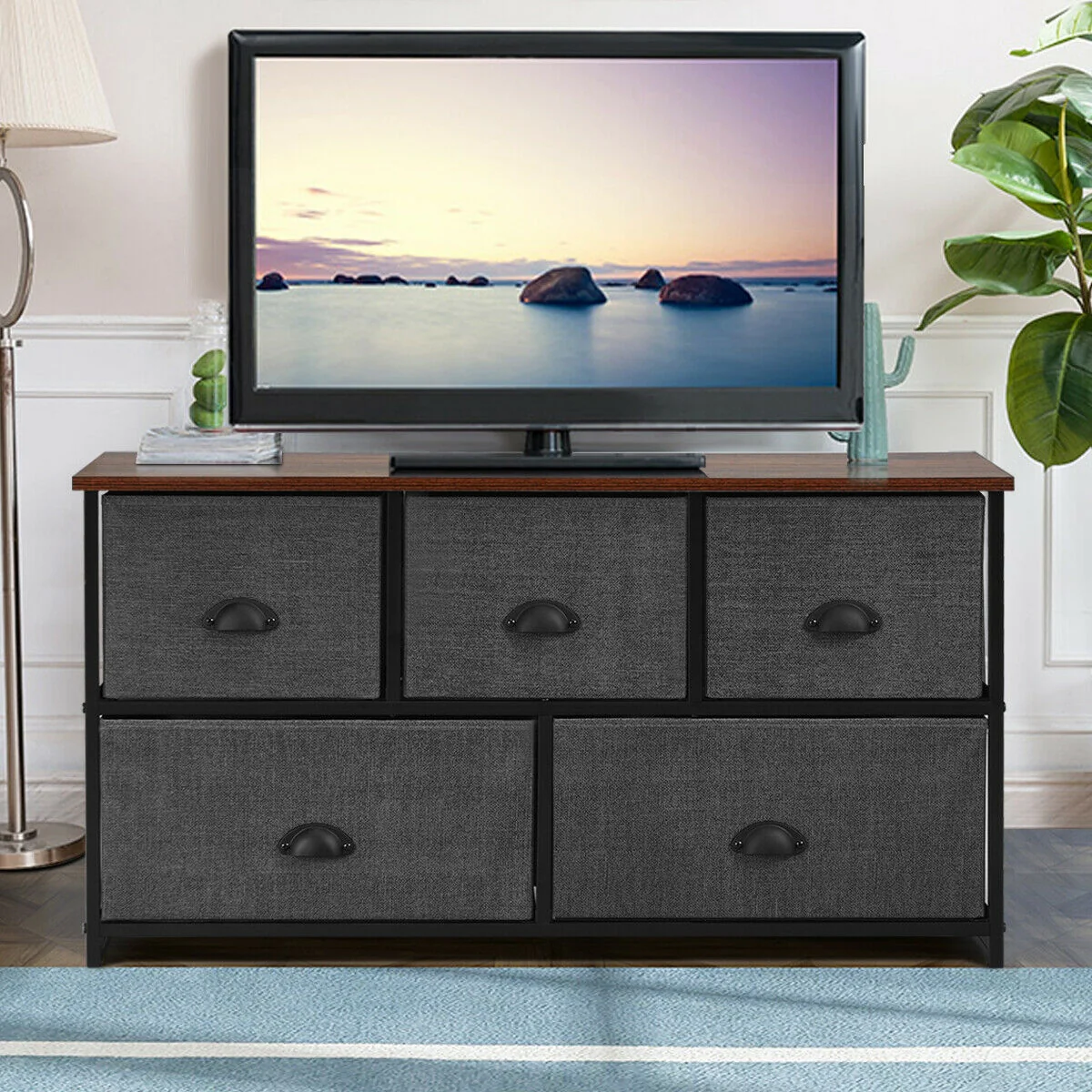 Wood Dresser Storage Unit, Side Table Display Organizer, Gray - Image 7