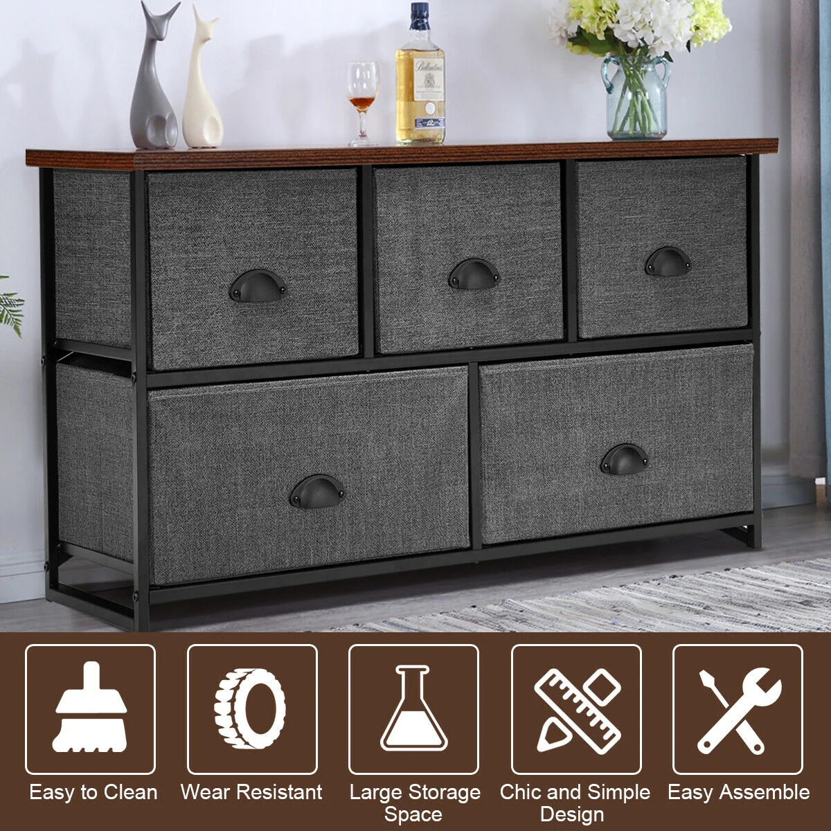 Wood Dresser Storage Unit, Side Table Display Organizer, Gray - Image 9