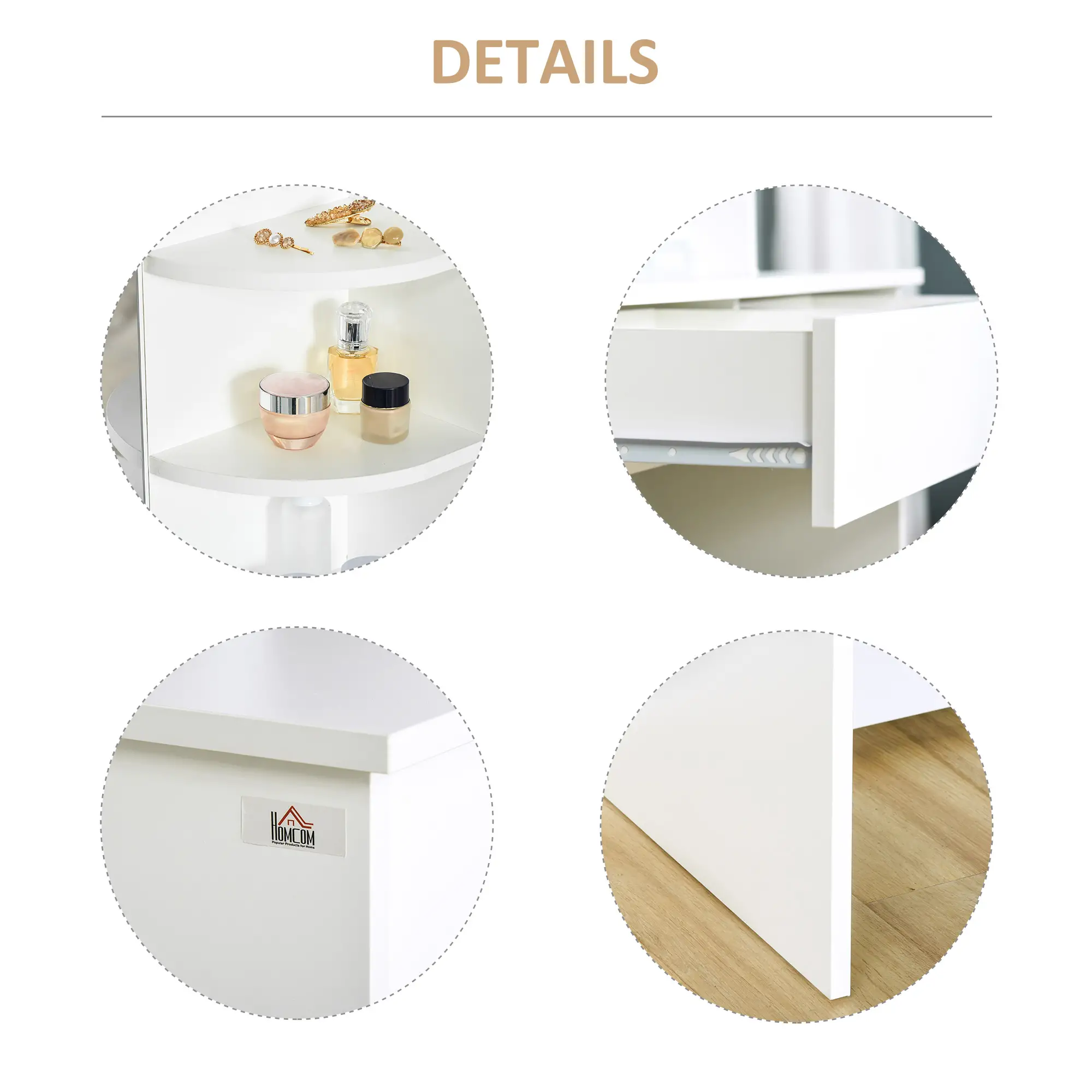 Wood Dressing Table With Makeup Mirror, Big Drawers, Open Shelf, White - Image 5