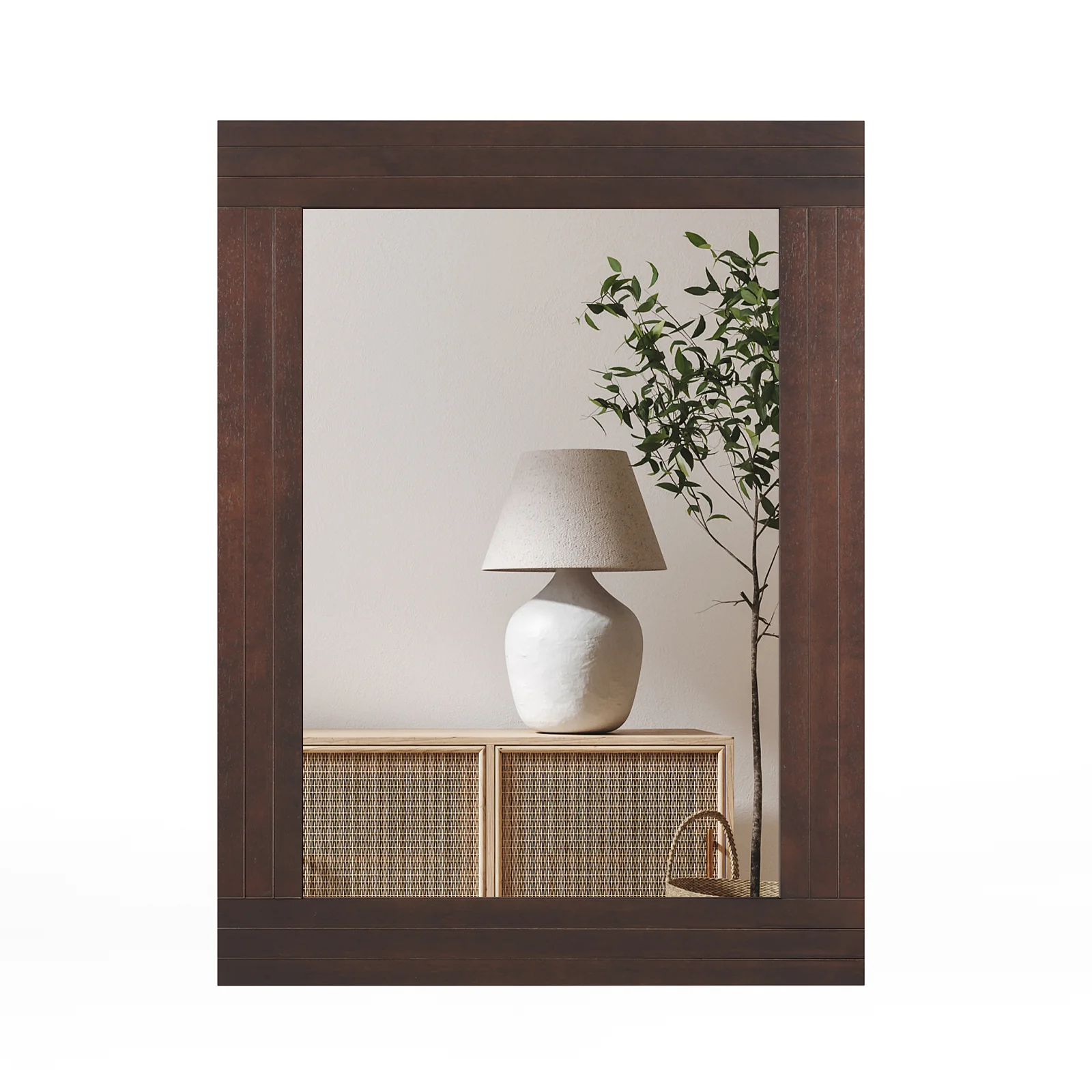 Wood Framed Wall Mirror, For Bedroom Living Room, Brown