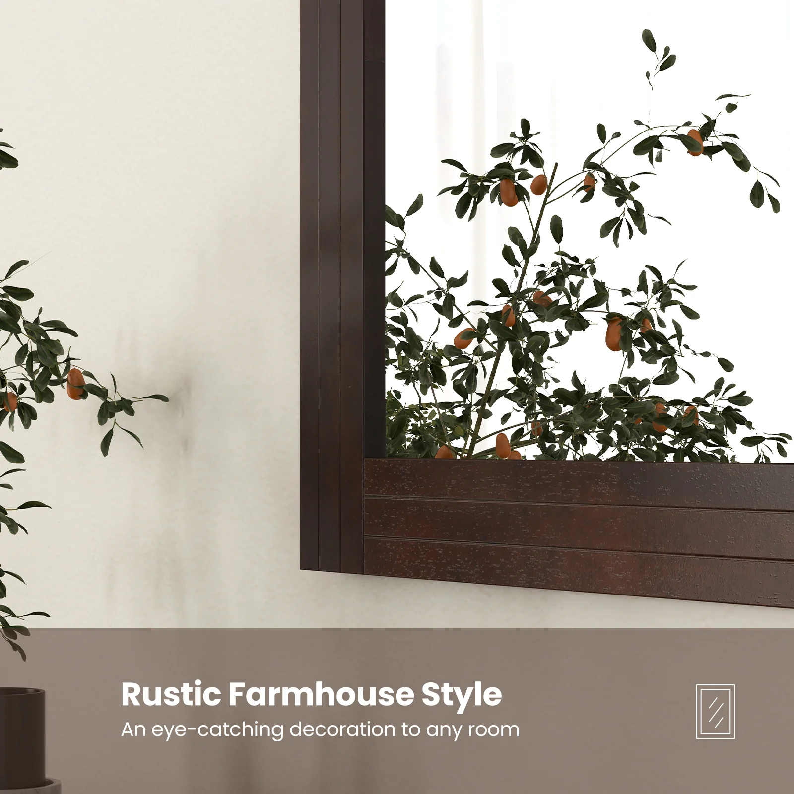 Wood Framed Wall Mirror, For Bedroom Living Room, Brown - Image 9