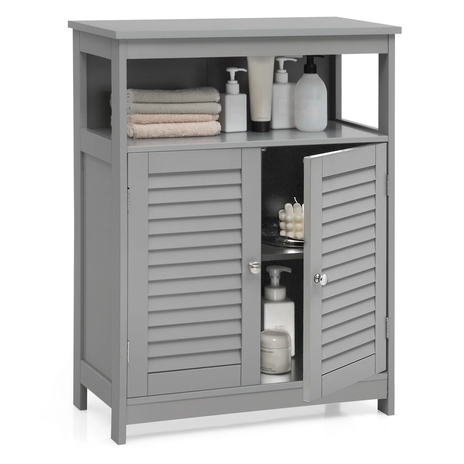 Wood Freestanding Bathroom Storage Cabinet with Double Shutter Door, Gray - Image 5