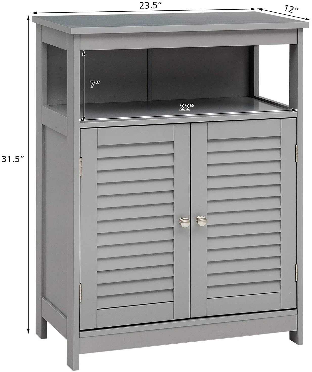 Wood Freestanding Bathroom Storage Cabinet with Double Shutter Door, Gray - Image 6