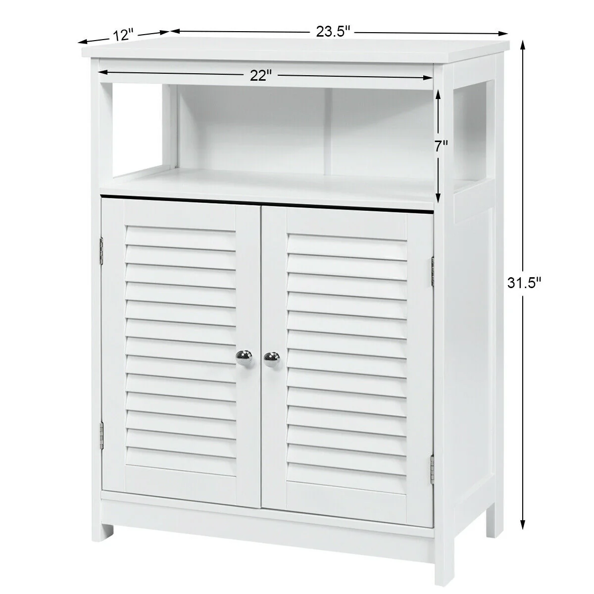 Wood Freestanding Bathroom Storage Cabinet, Double Shutter Door, White - Image 6