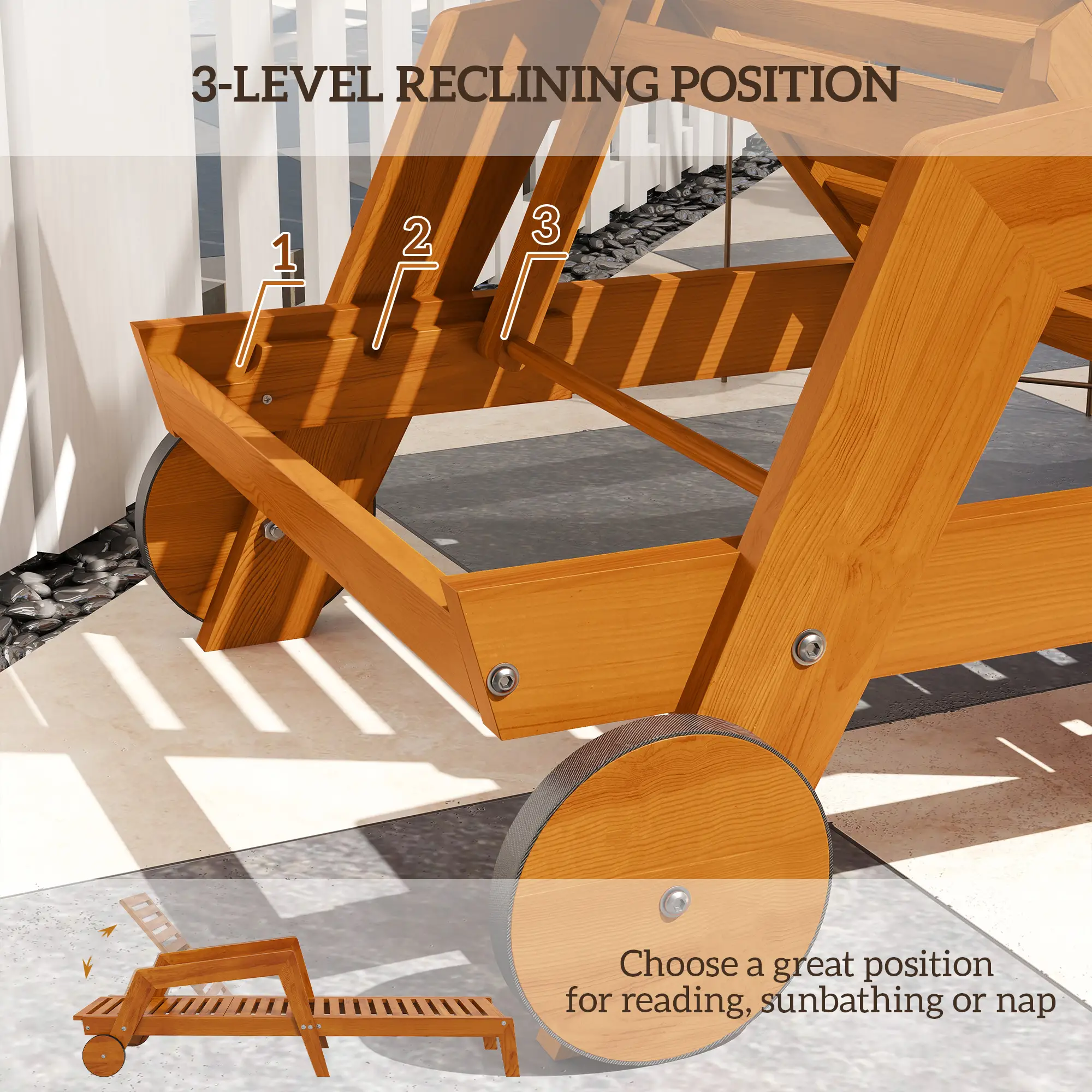 Wood Lounge Chair, 3-Position Adjustable, Orange - Image 4