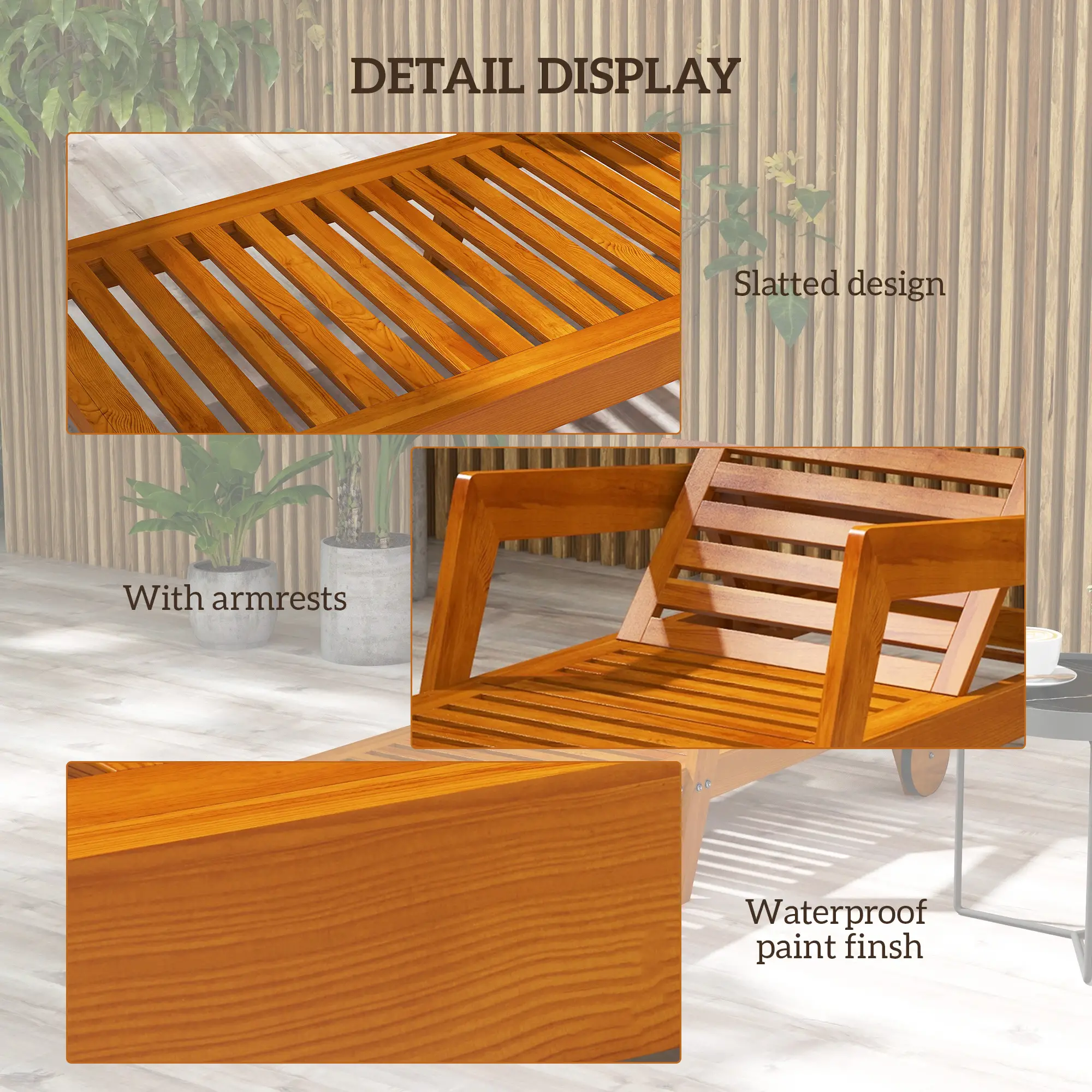 Wood Lounge Chair, 3-Position Adjustable, Orange - Image 6
