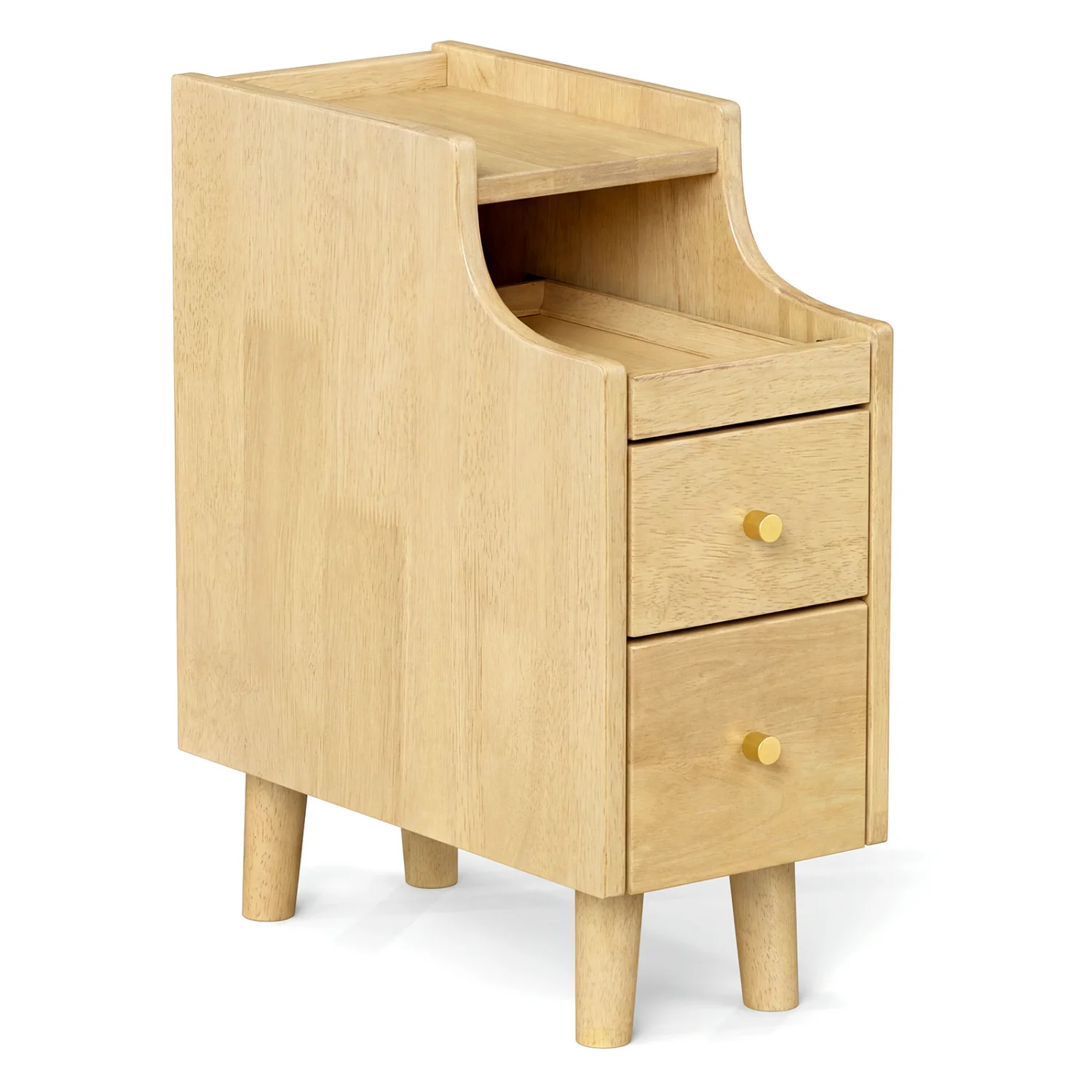 Wood Night Side Table With Pull-out Tray and 2 Drawers - Image 3