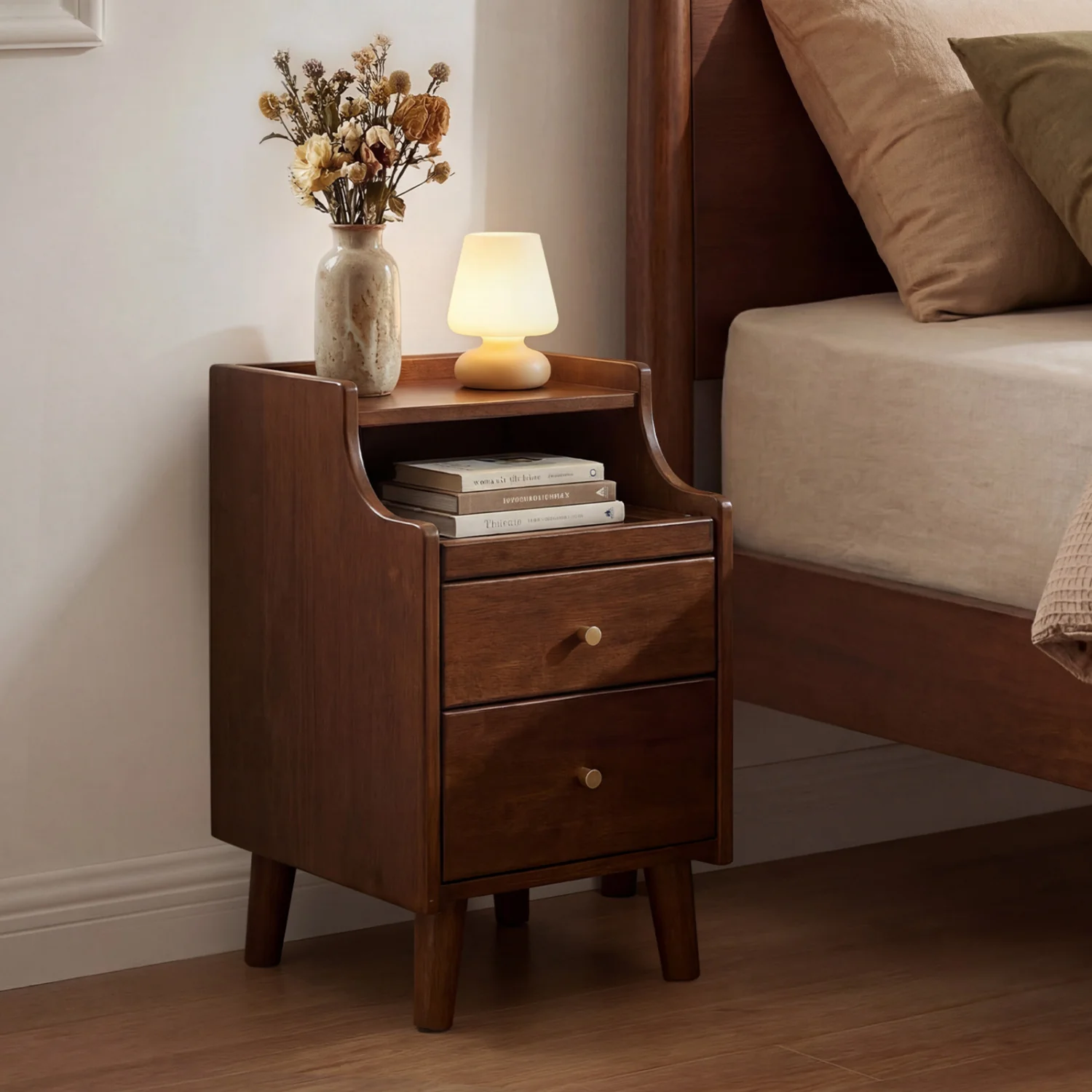 Wood Nightstand Set of 2 with Drawers, Brown - Image 5