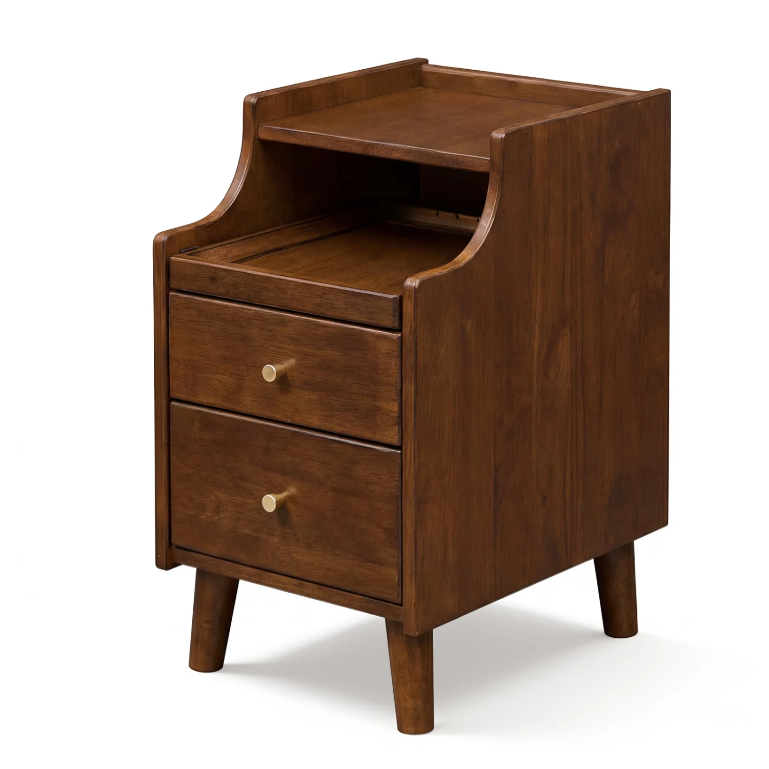 Wood Nightstand With Drawers, Brown - Image 4
