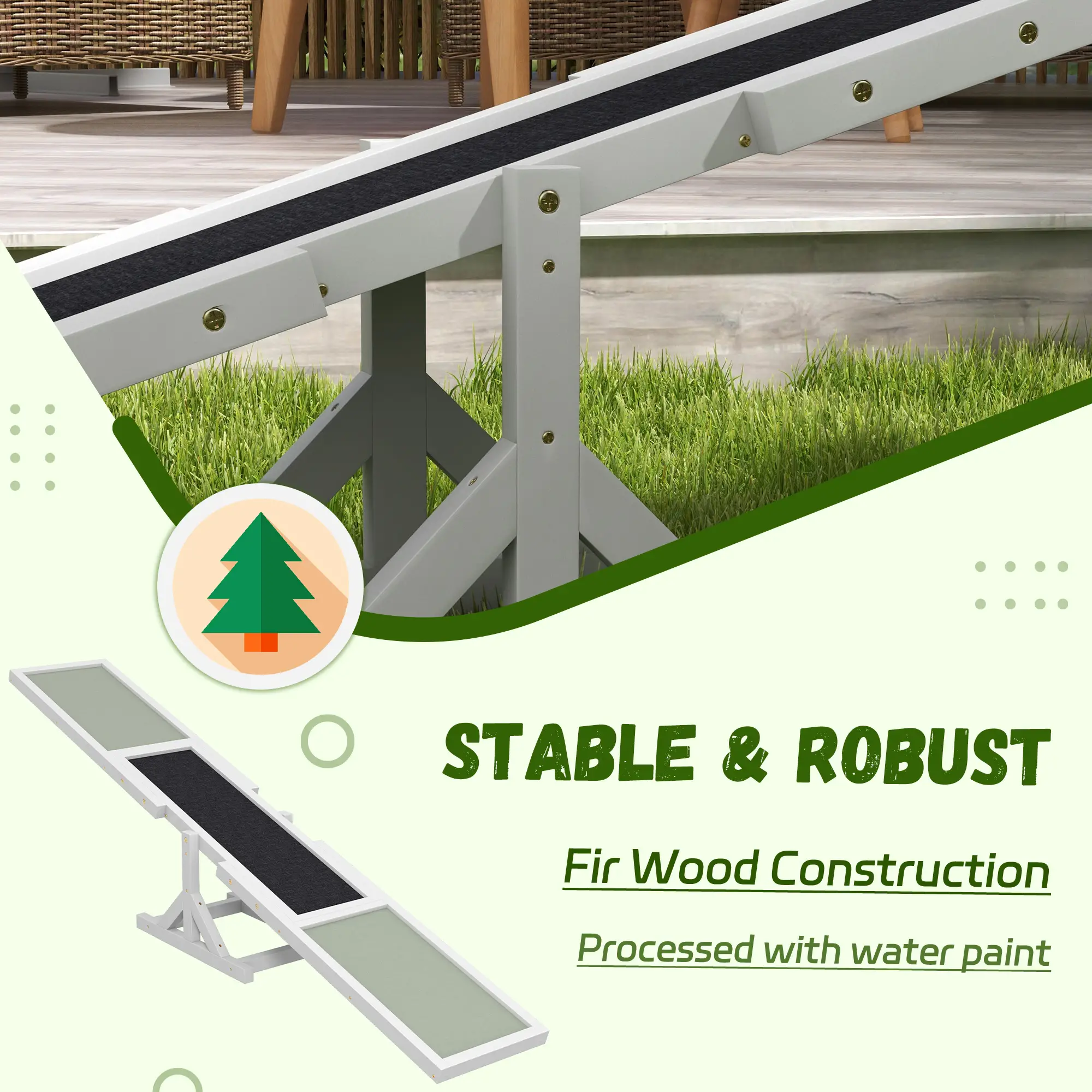 Wood Pet Seesaw, Dog Agility Training Equipment, Weather Resistant, White - Image 4