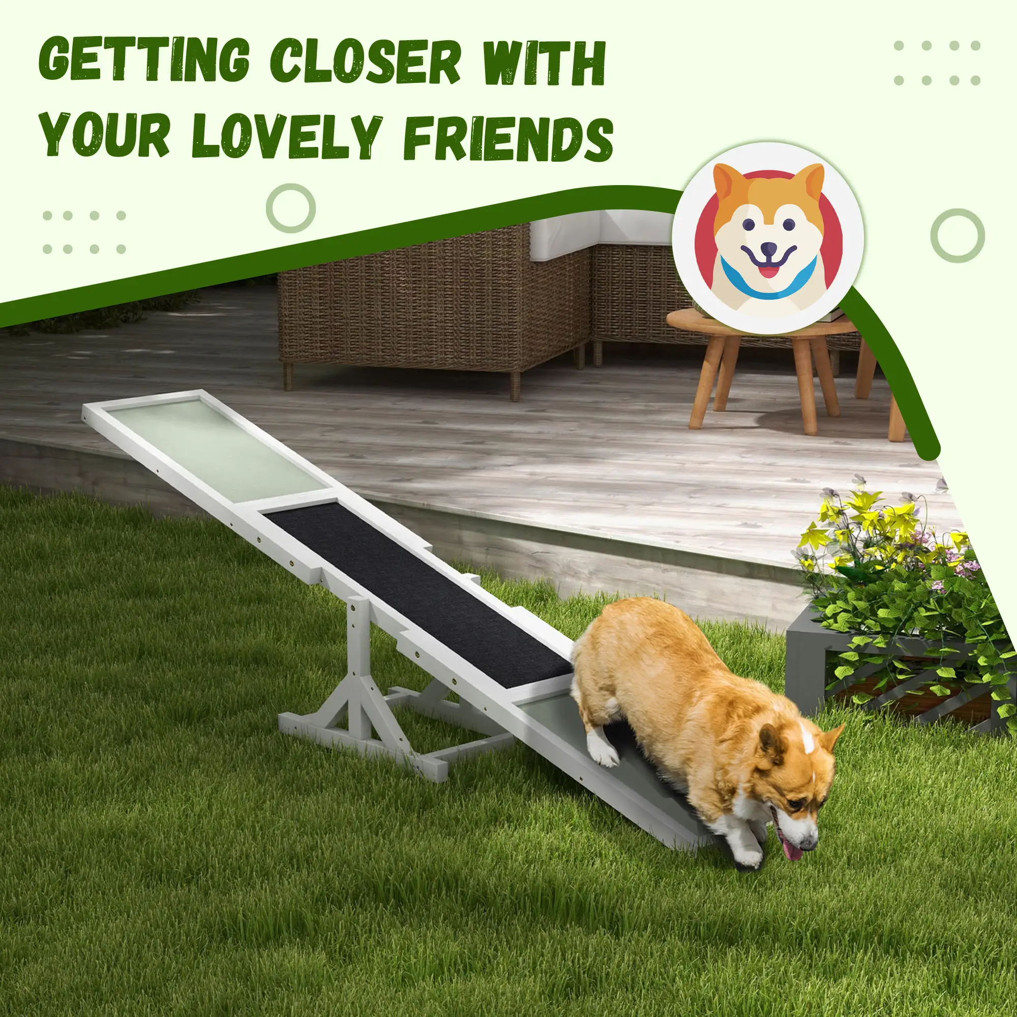 Wood Pet Seesaw, Dog Agility Training Equipment, Weather Resistant, White - Image 6