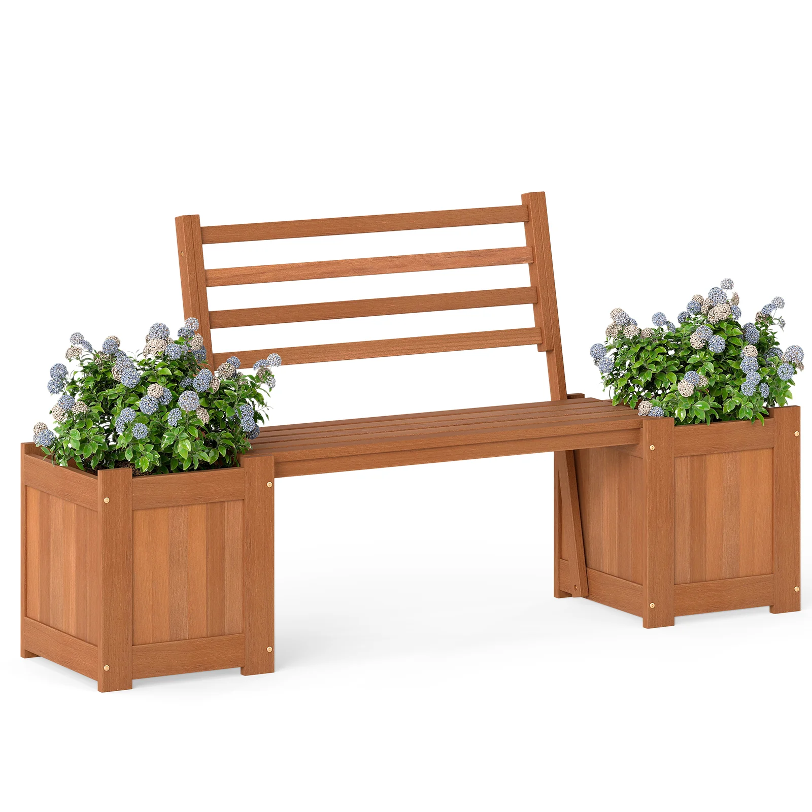 Wood Planter Box With Bench And Backrest, Natural