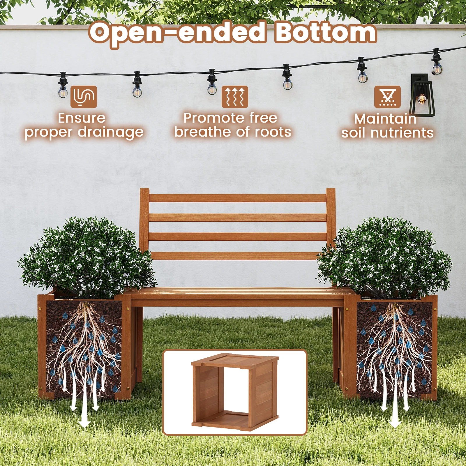 Wood Planter Box With Bench And Backrest, Natural - Image 10