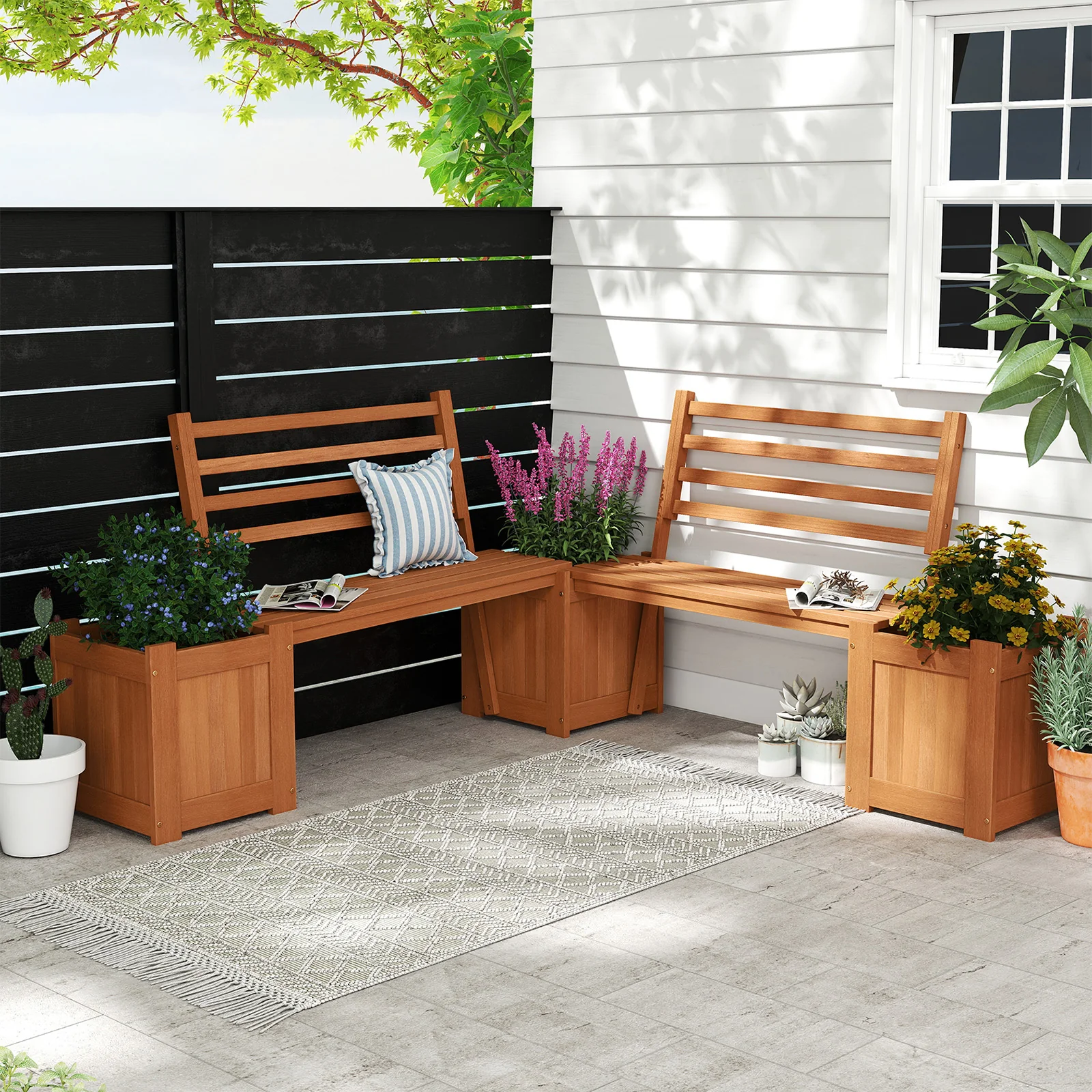 Wood Planter Box With Bench And Backrest, Natural - Image 3