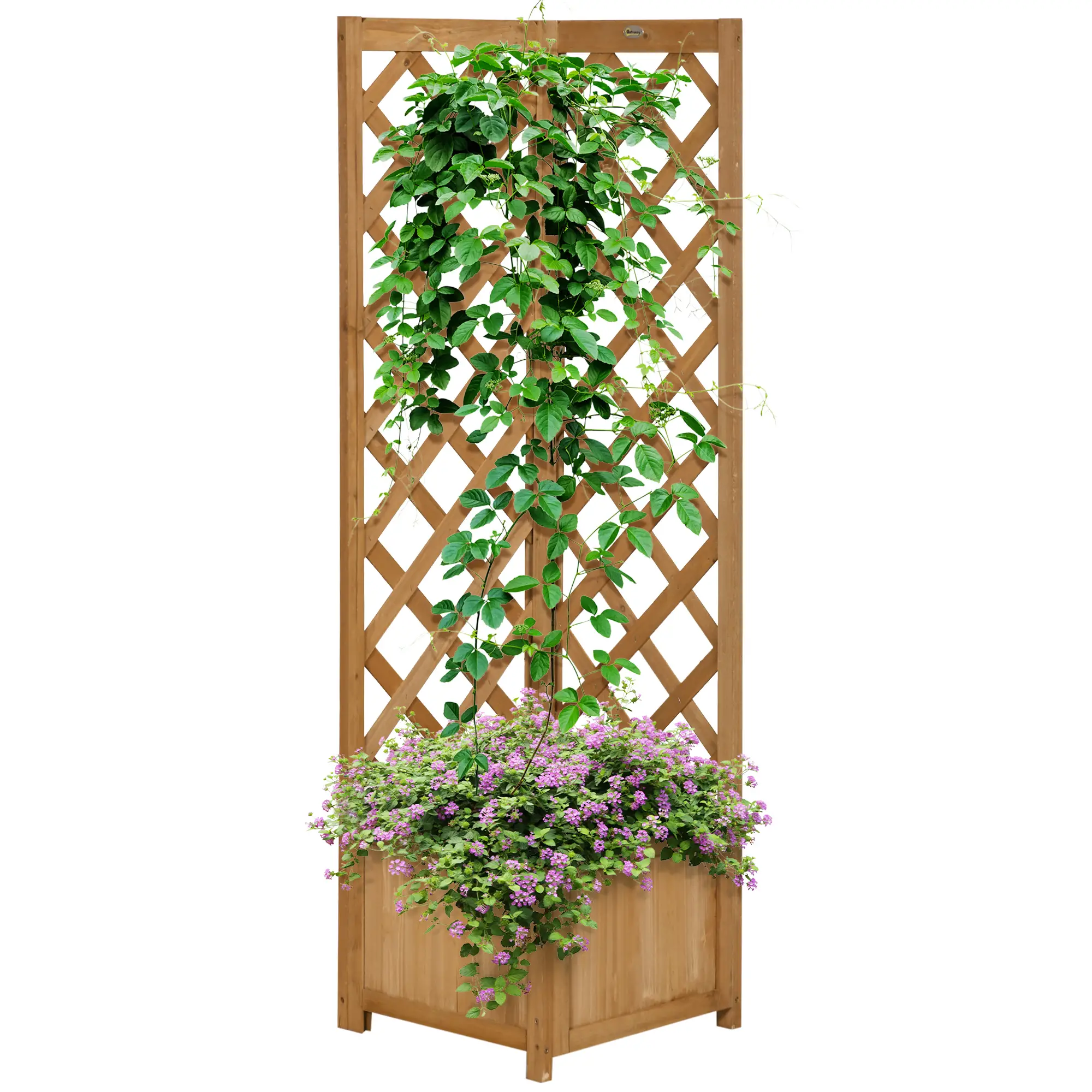 Wood Planter Raised Garden Bed With Trellis, 16" x 16" x 57", Brown