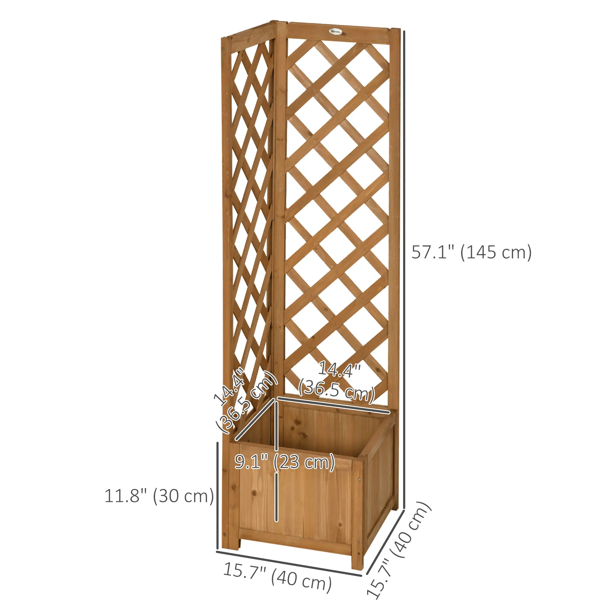 Wood Planter Raised Garden Bed With Trellis, 16" x 16" x 57", Brown - Image 3