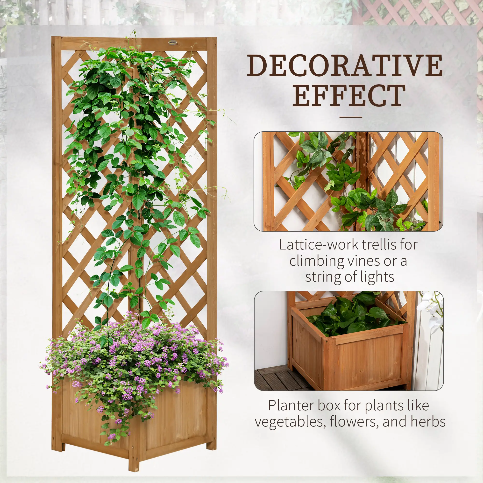 Wood Planter Raised Garden Bed With Trellis, 16" x 16" x 57", Brown - Image 4