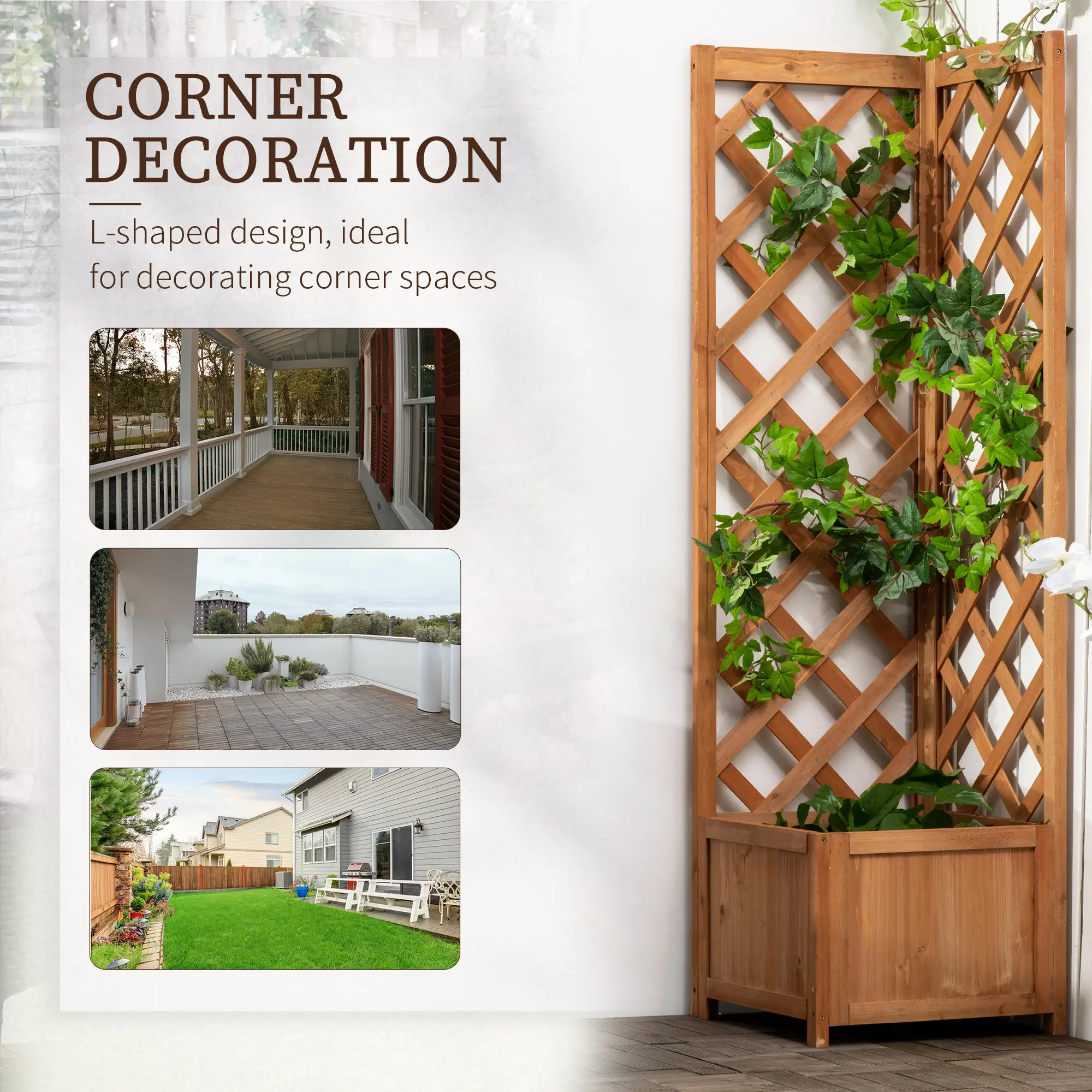 Wood Planter Raised Garden Bed With Trellis, 16" x 16" x 57", Brown - Image 6