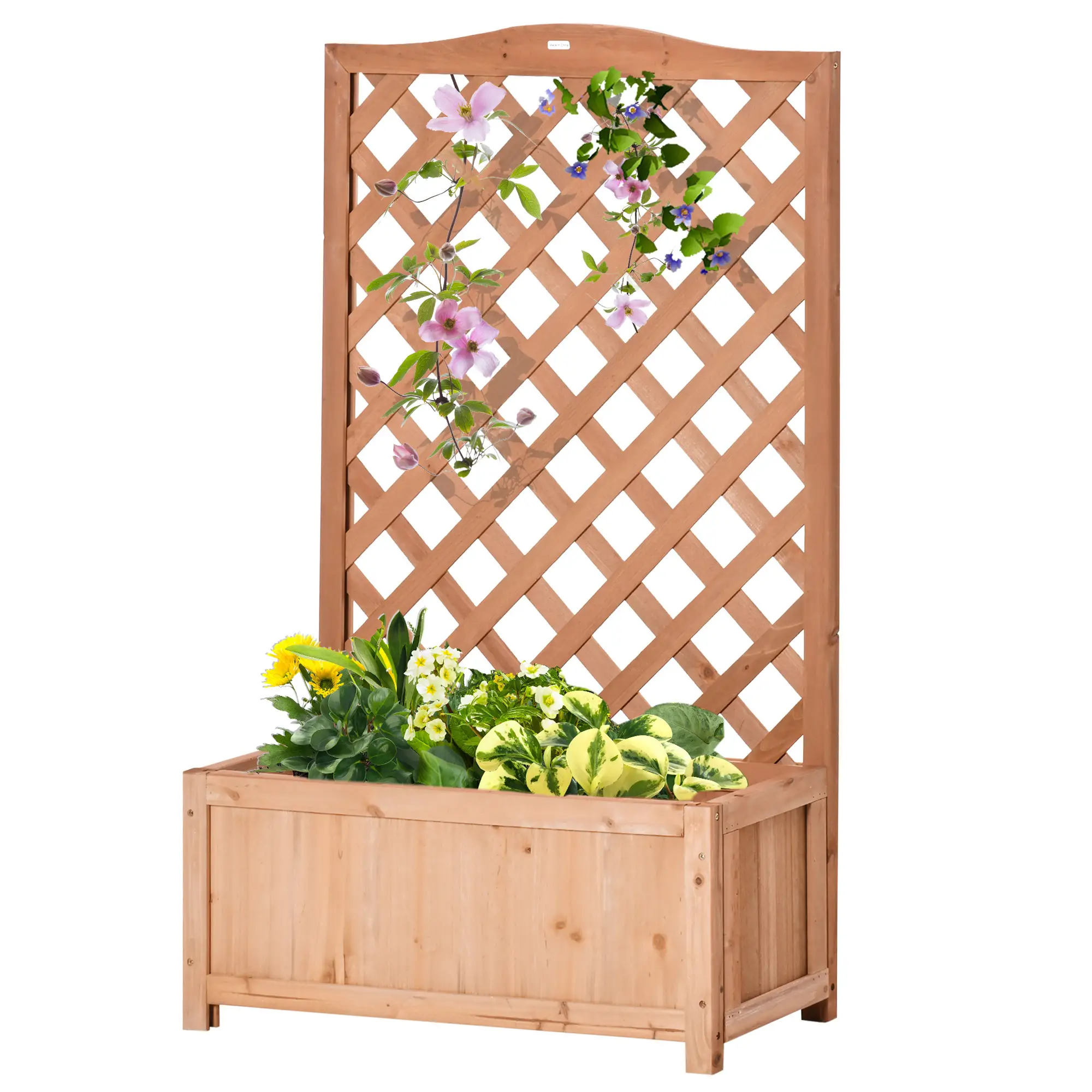 Wood Planter with Trellis, Raised Garden Bed, 28" x 11" x 46", Brown