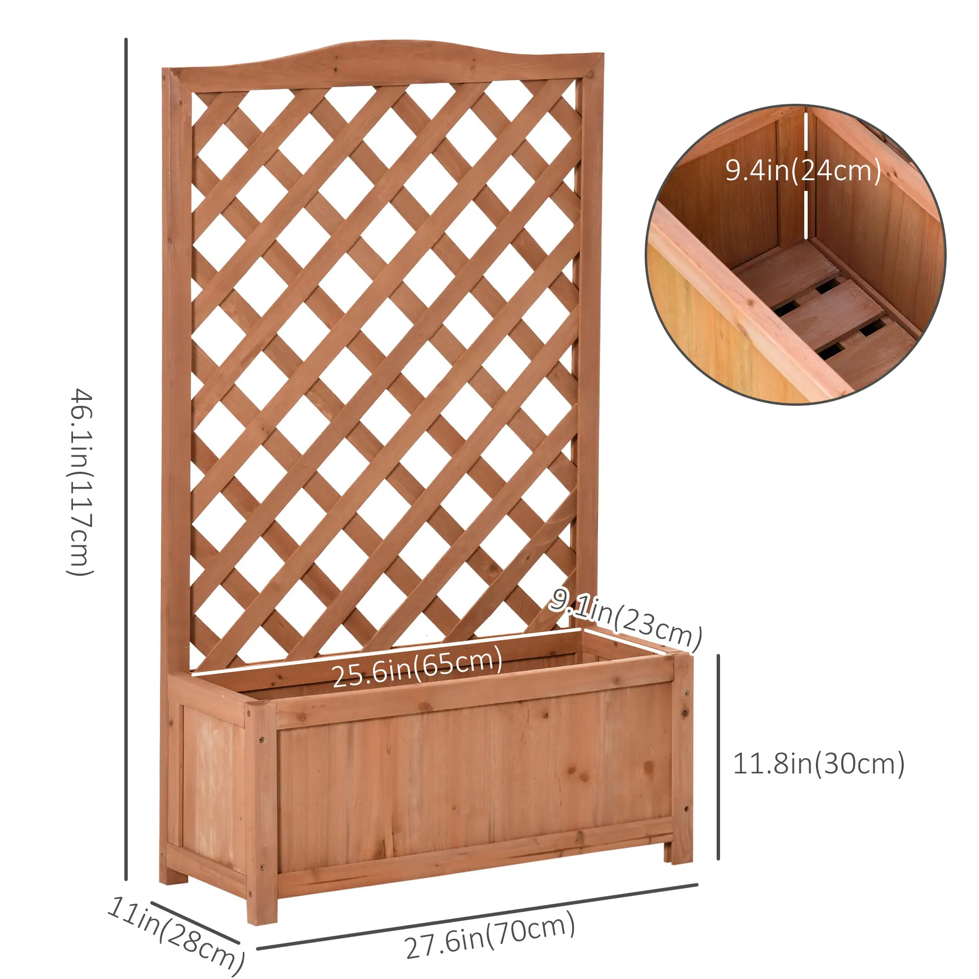 Wood Planter with Trellis, Raised Garden Bed, 28" x 11" x 46", Brown - Image 3