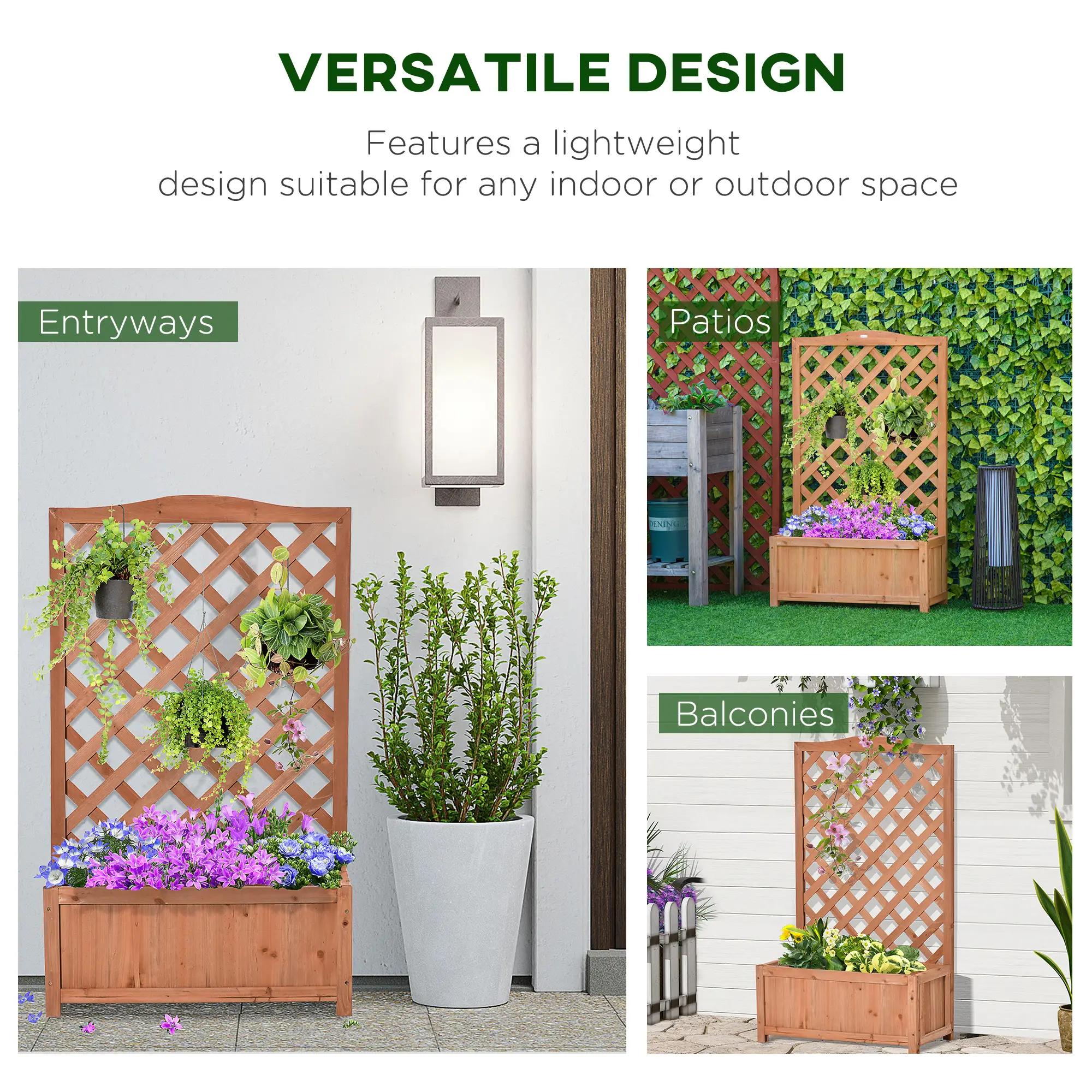 Wood Planter with Trellis, Raised Garden Bed, 28" x 11" x 46", Brown - Image 4
