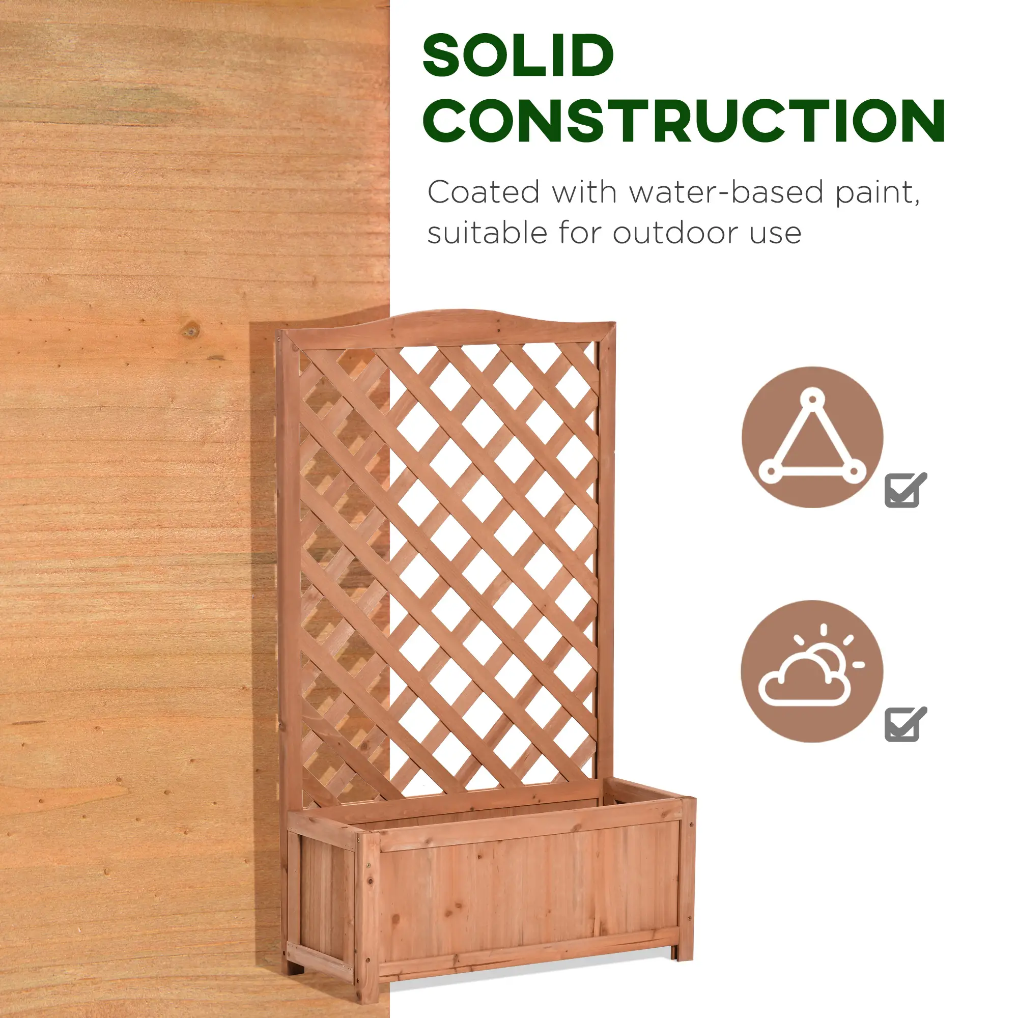 Wood Planter with Trellis, Raised Garden Bed, 28" x 11" x 46", Brown - Image 7